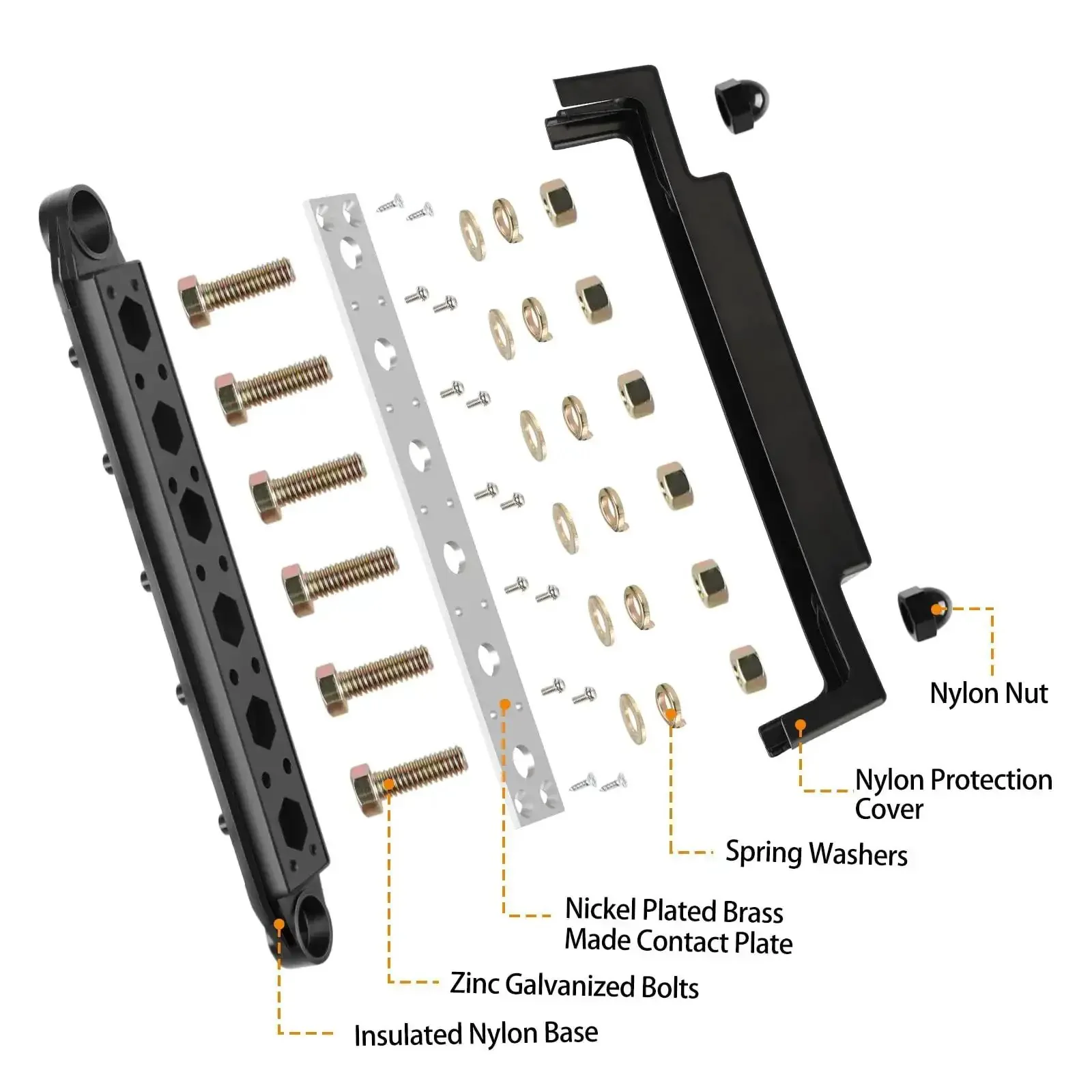 Power Distribution Block Bus Bar Kit With 6 3 By 8 Inch Posts And 10 No. 8 Terminal Screws, 48V DC 250A Beefy Continuous Rating, Red And Black Pair For Automotive Marine And DIY Power Wiring Projects - Image 5