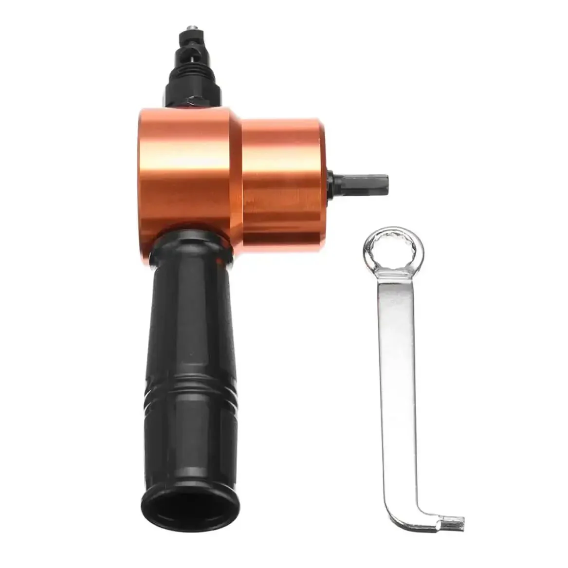 Power Drill Nibbler Attachment For Metal Sheets With Double Blade, 360 Degree Adjustable Head, Burr Free Cutting, Easy To Use, DIY Friendly, Works With 8mm Drills, Orange Accessory With Wrench Kit