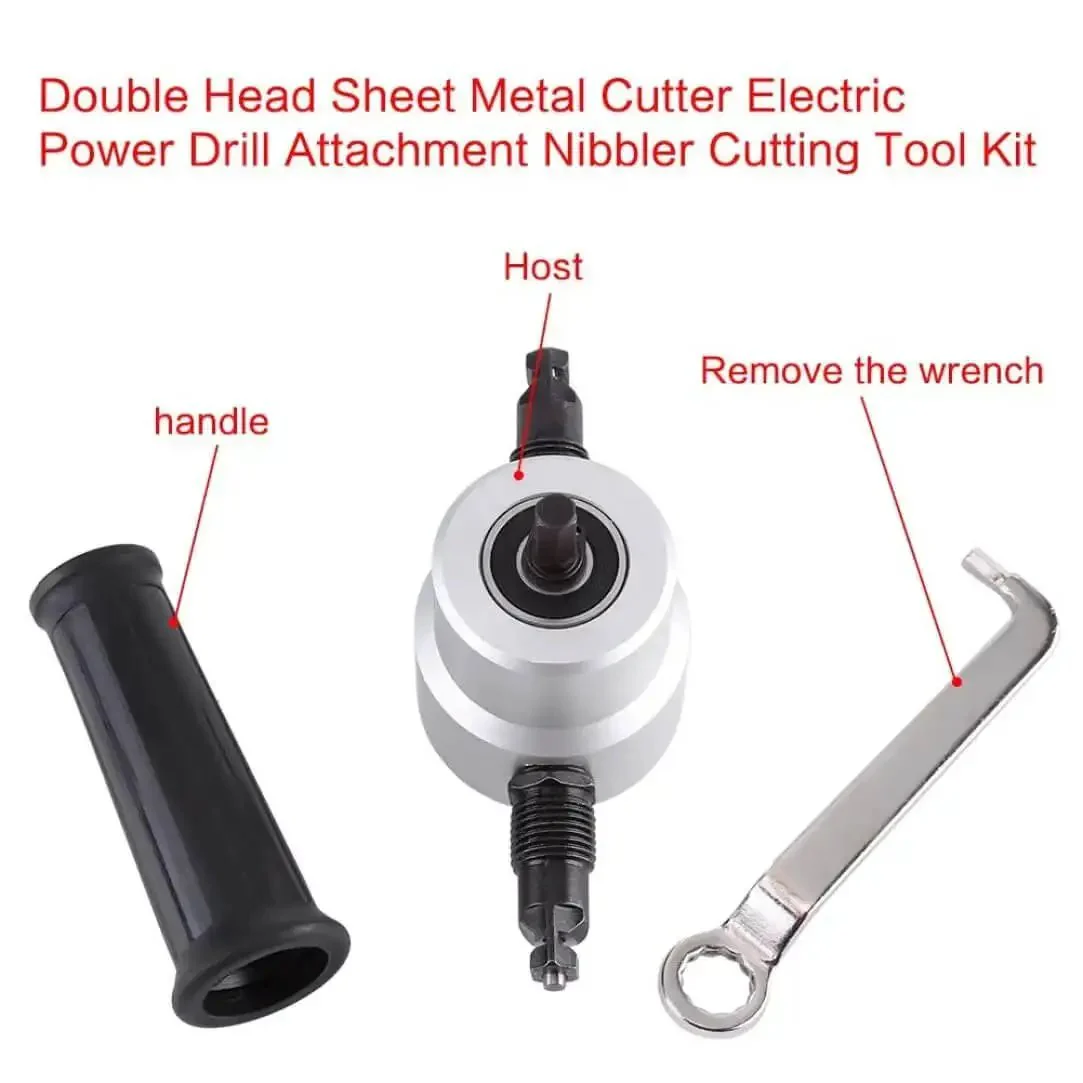 Power Drill Nibbler Attachment For Metal Sheets With Double Blade, 360 Degree Adjustable Head, Burr Free Cutting, Easy To Use, DIY Friendly, Works With 8mm Drills, Orange Accessory With Wrench Kit - Image 6