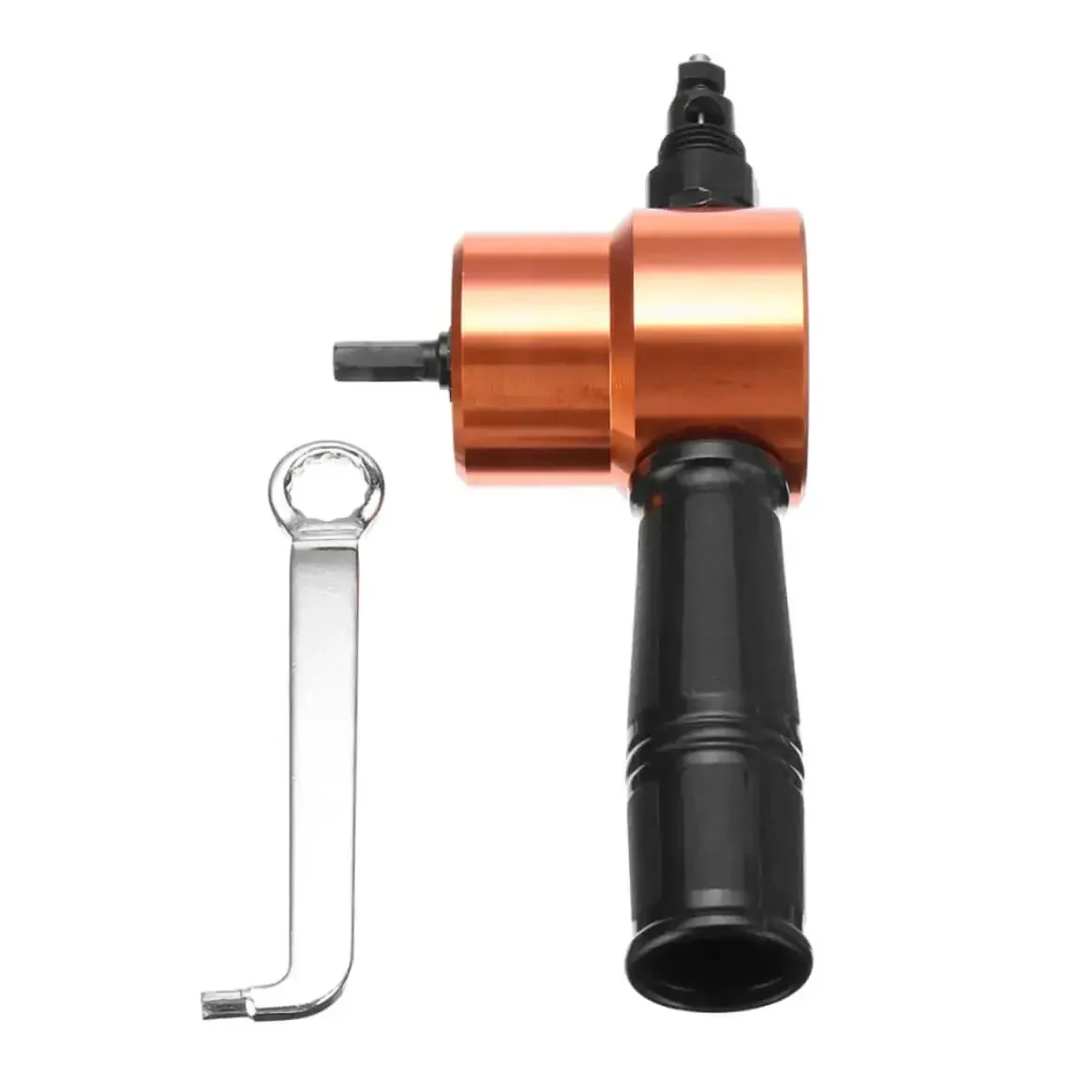 Power Drill Nibbler Attachment For Metal Sheets With Double Head And 360 Degree Adjustable Operation Ergonomic Handle Wrench Included 8mm Shank Required Ideal For Car Repair And Sheet Metal Projects Orange - Image 3