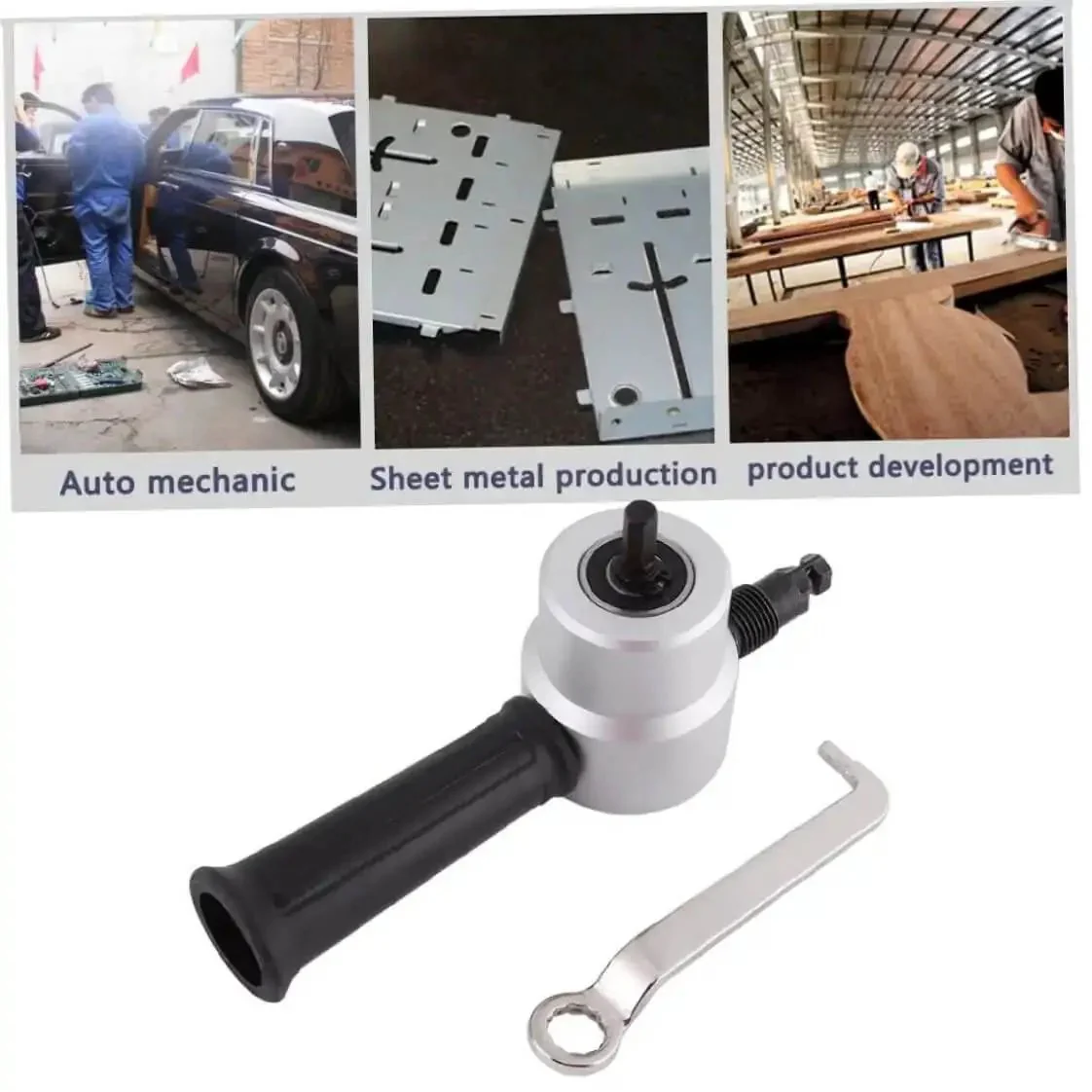 Power Drill Nibbler Attachment For Metal Sheets With Double Head And 360 Degree Adjustable Operation Ergonomic Handle Wrench Included 8mm Shank Required Ideal For Car Repair And Sheet Metal Projects Orange - Image 8