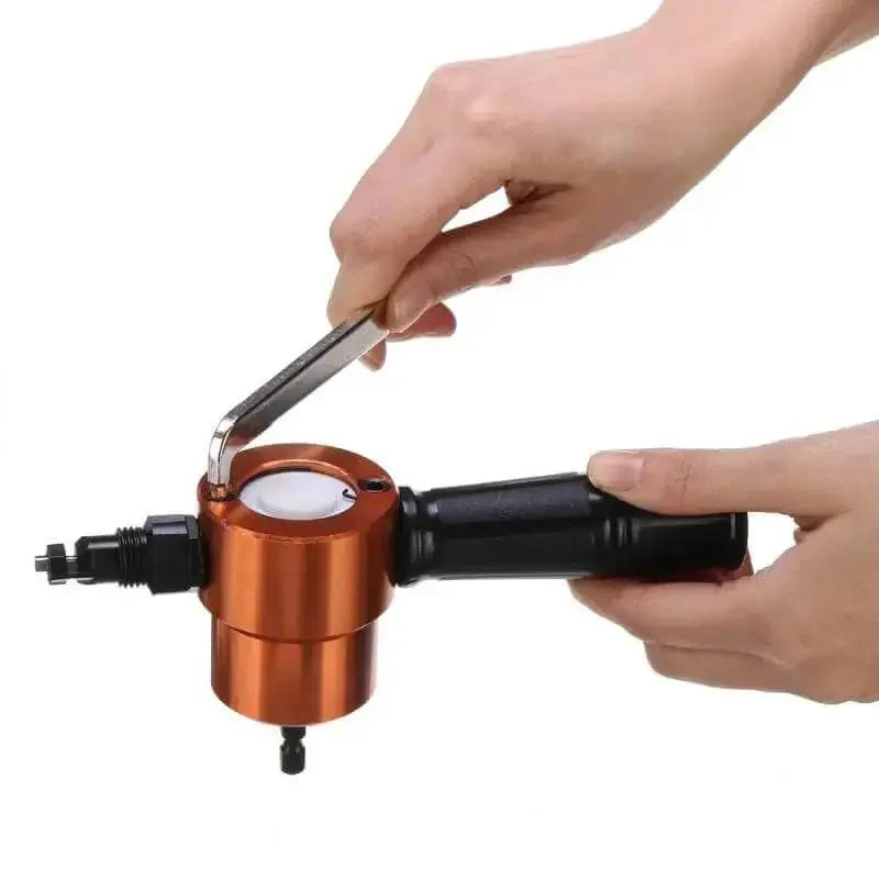 Power Drill Nibbler Attachment With 360 Degree Adjustable Double Head Metal Sheet Cutter And Wrench For Quick, Clean Cuts In Aluminum And Steel Sheets, Durable Silver Orange Build, Lightweight And Easy To Use - Image 3