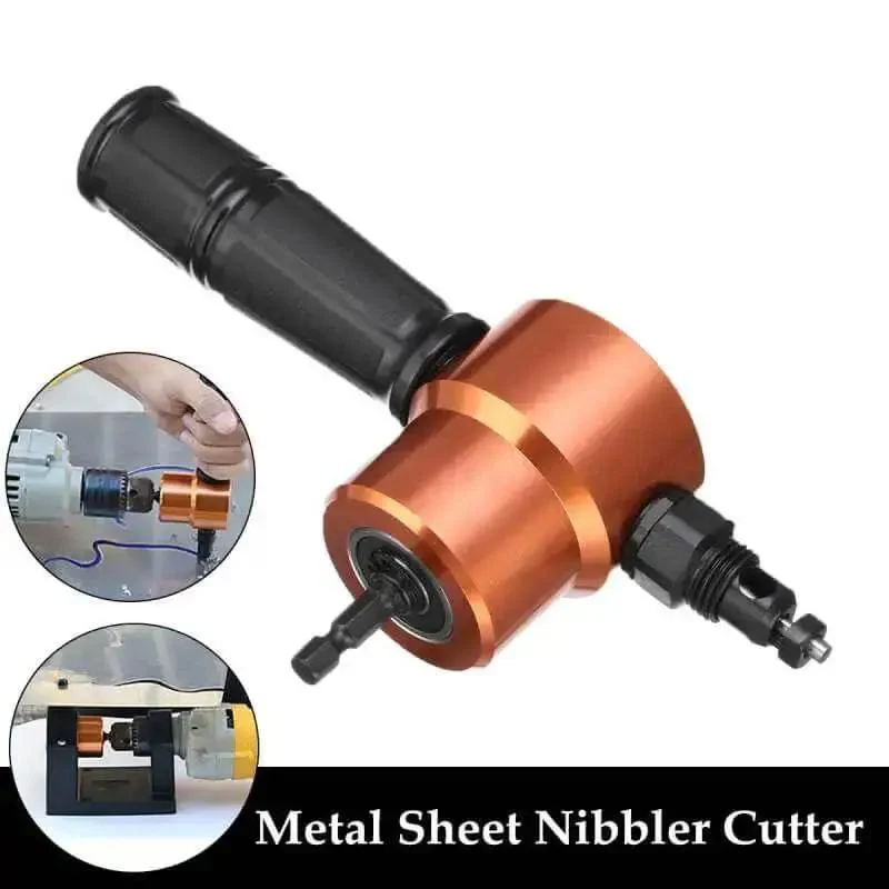 Power Drill Nibbler Attachment With 360 Degree Adjustable Double Head Metal Sheet Cutter And Wrench For Quick, Clean Cuts In Aluminum And Steel Sheets, Durable Silver Orange Build, Lightweight And Easy To Use - Image 4
