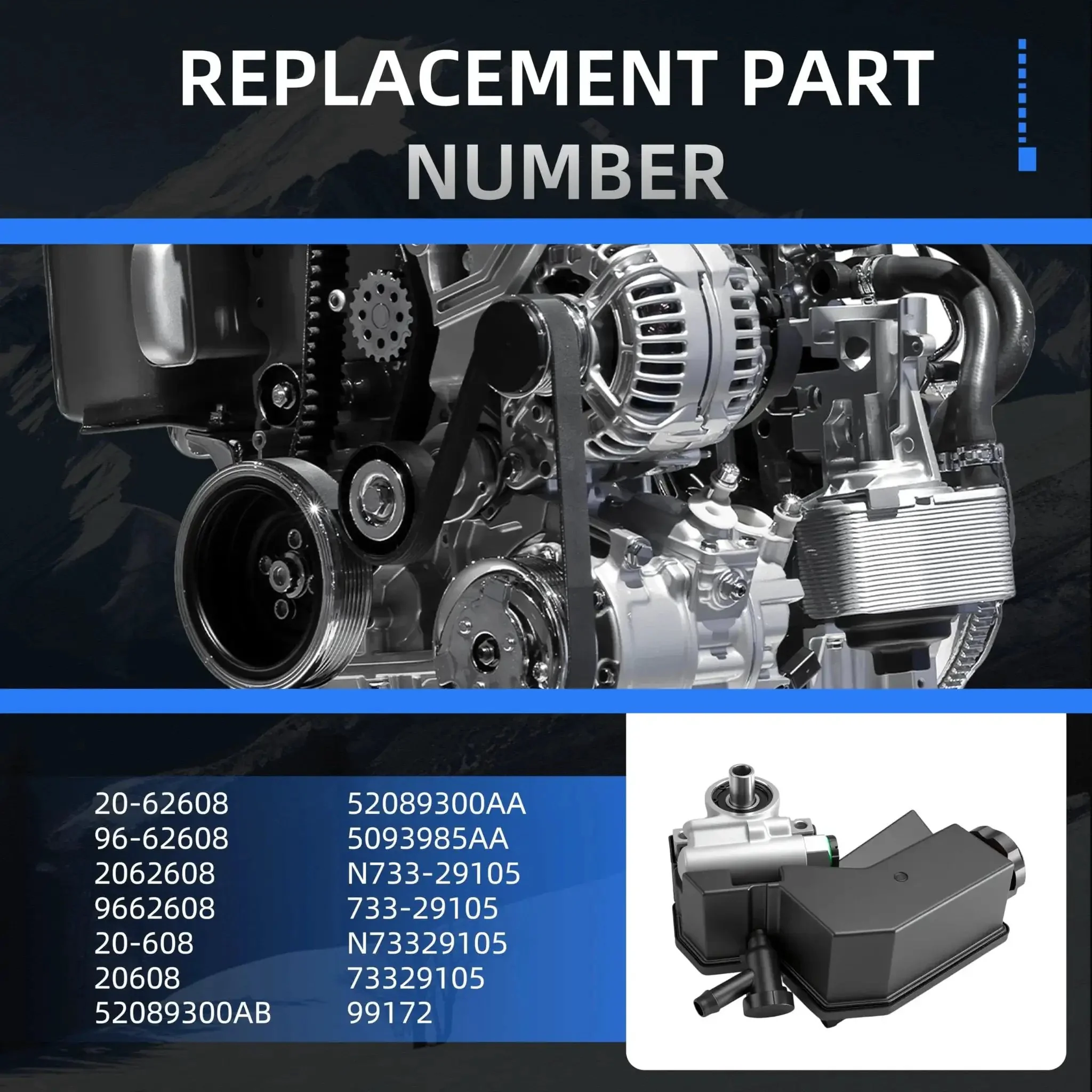 Power Steering Pump Replacement Fits Jeep Grand Cherokee 2001 To 2004 V8 4.7L Dodge Viper 2003 To 2006 V10 8.3L And Dodge Ram 1500 2004 To 2006 V10 8.3L Beefy Replacement Part 2062608 9662608 20608 52089300AA 52089300AB - Image 7