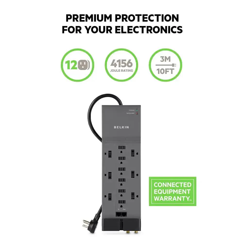 Power Strip Surge Protector With 12 Outlets and 10 Ft Flat Plug Heavy Duty Extension Cord for Home Office Travel Desktop Computer Laptop and Phone Charging - Image 5