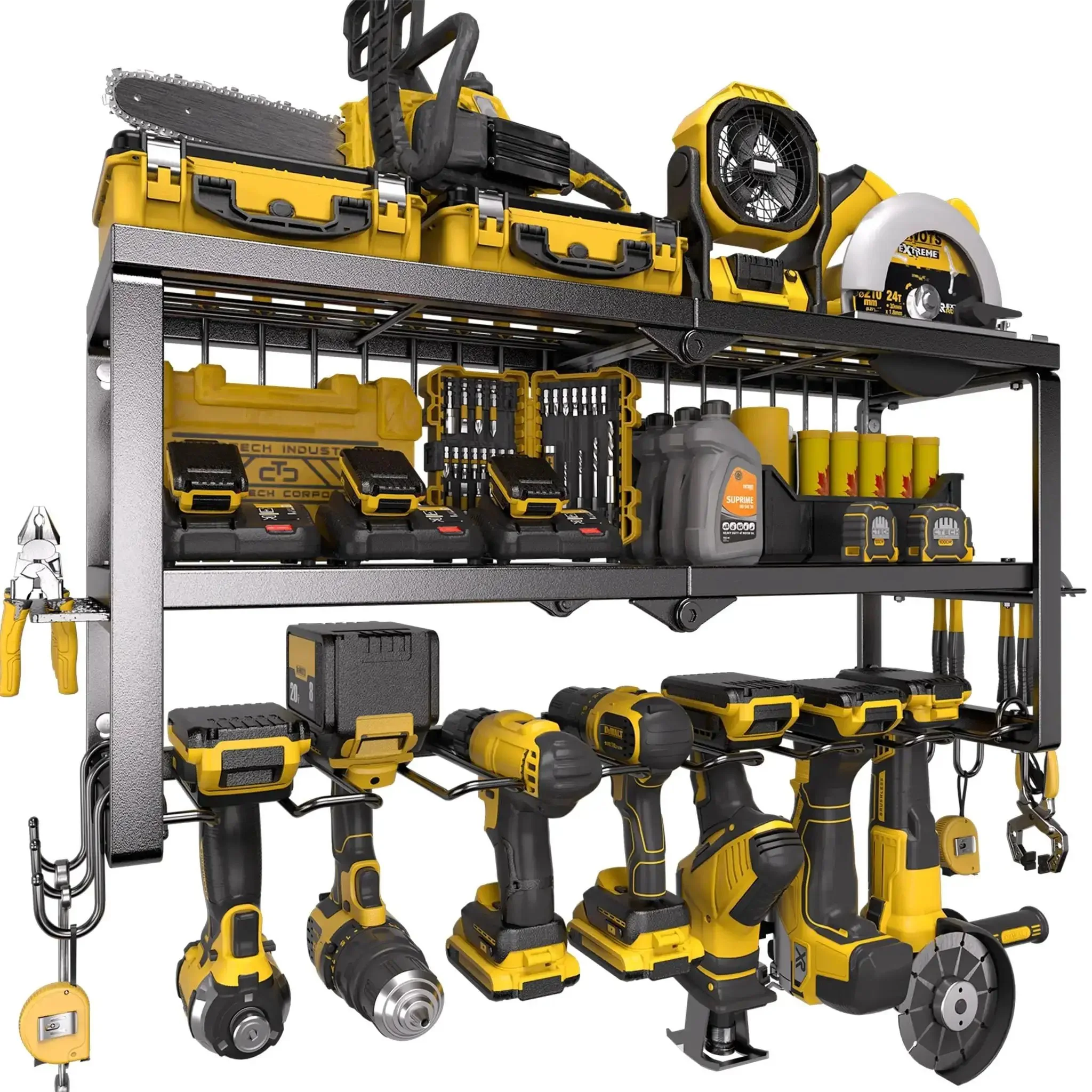 Power Tool Organizer For Gear Storage And Wall Mounted Drill Holder With Screwdriver Organizer For Garage Heavy Duty Metal Tool Shelf With Battery Holder And 320 Pound Load Capacity