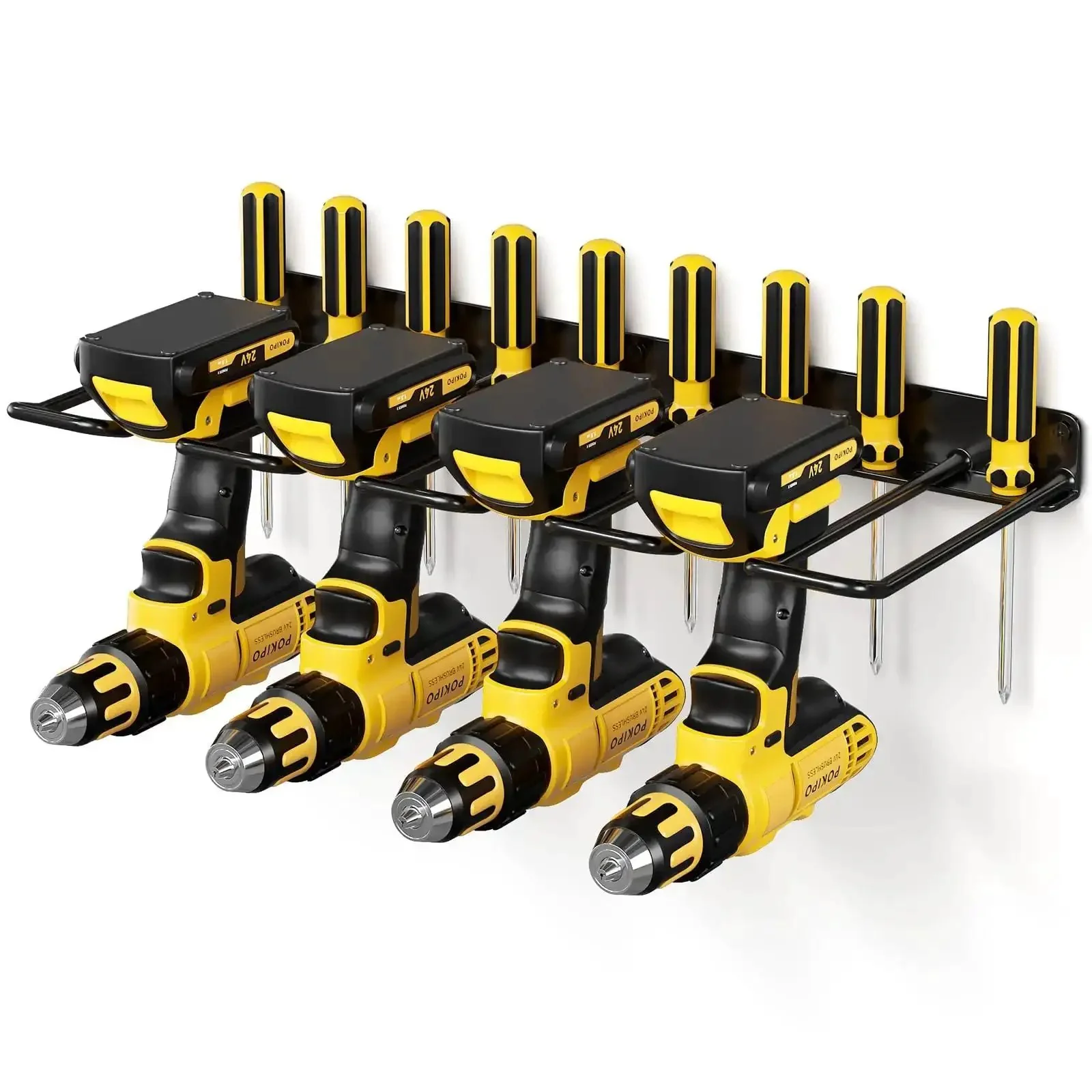 Power Tool Organizer Wall Mount Drill Holder Heavy Duty Garage Storage Rack For Workshop And Tool Room Keeps Tools Neat And Ready For Grab And Go Black Finish Space Saving Wall Mounted Tool Rack