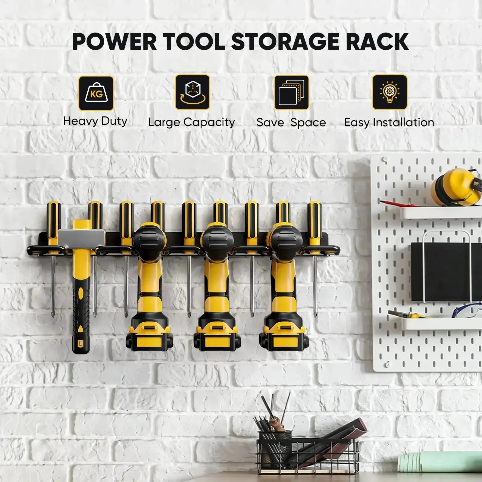 Power Tool Organizer Wall Mount Drill Holder Heavy Duty Garage Storage Rack For Workshop And Tool Room Keeps Tools Neat And Ready For Grab And Go Black Finish Space Saving Wall Mounted Tool Rack - Image 2