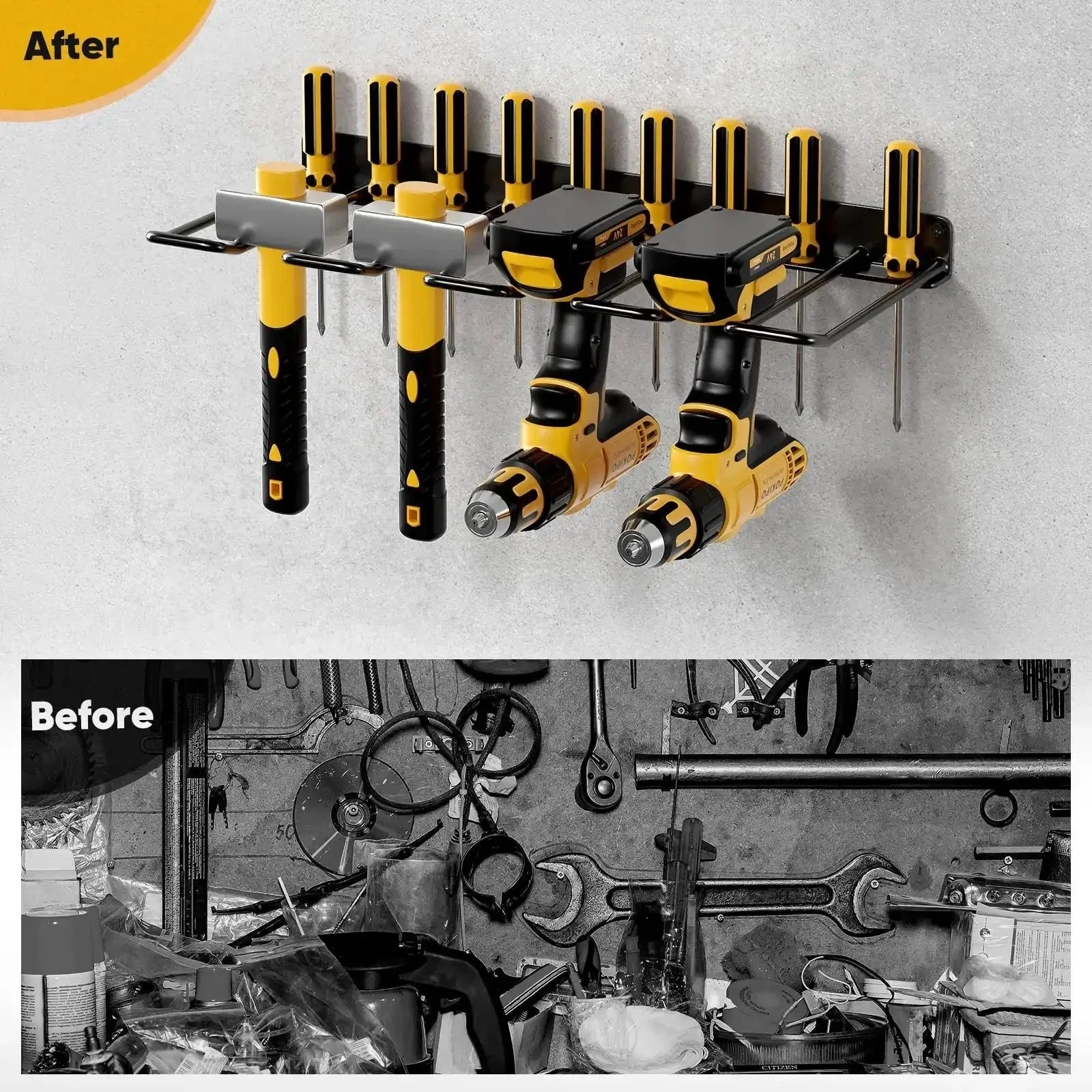 Power Tool Organizer Wall Mount Drill Holder Heavy Duty Garage Storage Rack For Workshop And Tool Room Keeps Tools Neat And Ready For Grab And Go Black Finish Space Saving Wall Mounted Tool Rack - Image 3