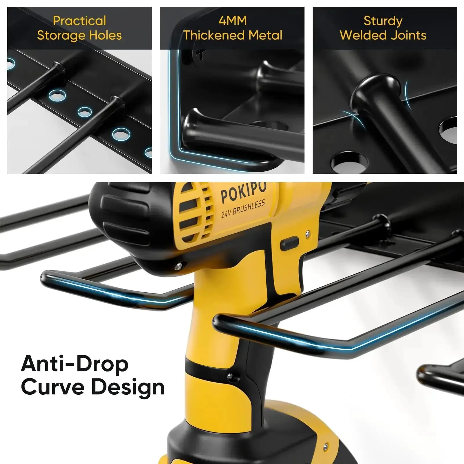 Power Tool Organizer Wall Mount Drill Holder Heavy Duty Garage Storage Rack For Workshop And Tool Room Keeps Tools Neat And Ready For Grab And Go Black Finish Space Saving Wall Mounted Tool Rack - Image 5