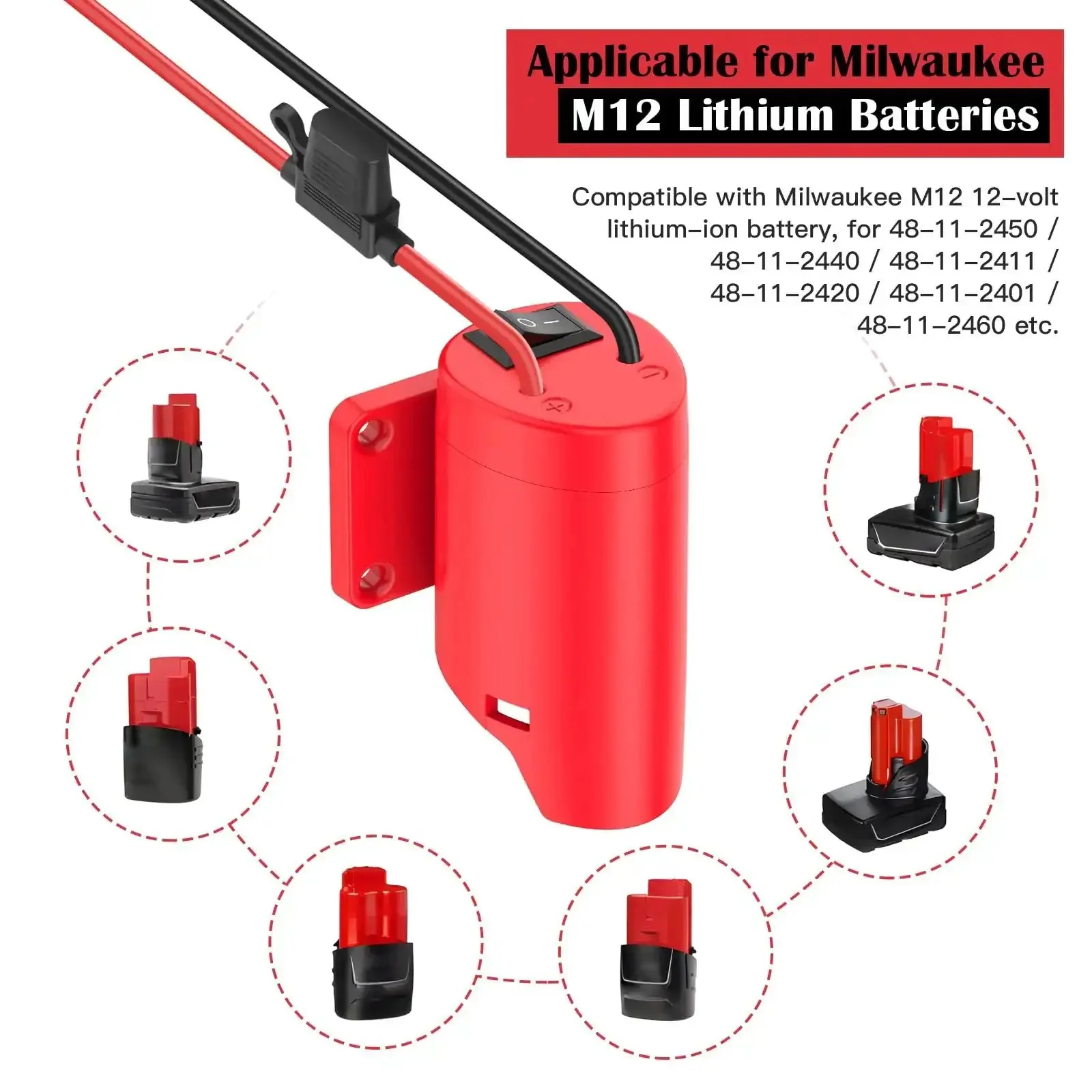 Power Wheel Battery Adapter For 12V DIY RC Cars And Robotics With Switch Fuse And 12AWG Wire Terminals Power Connector Milwaukee M12 Battery Converter Kit Easy Plug And Play - Image 4