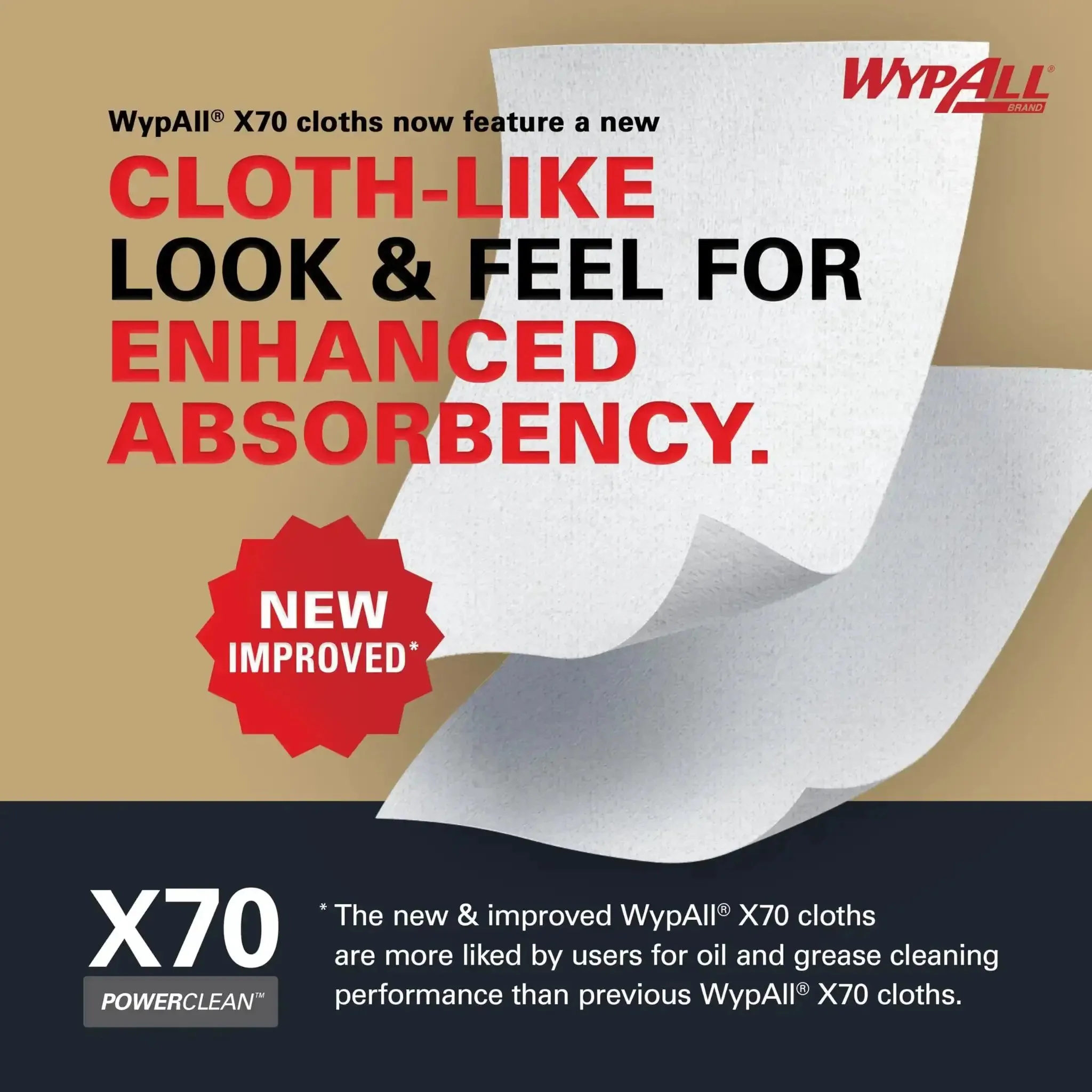 PowerClean X70 Medium Duty Cloths For Industrial Cleaning, Absorbent White Towels That Stand Up To Oil Dirt Grime And Solvents, 16.6 By 29.8 Inches, Long Lasting Wipes, 300 Sheets Per Box - Image 5
