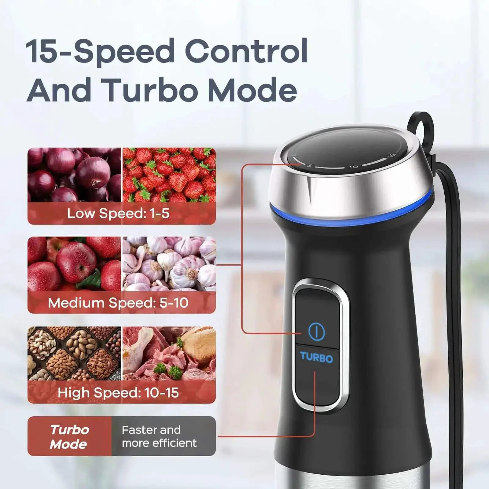 Powerful 1000W 5 In 1 Immersion Blender With 16 Speed Settings Stainless Steel Blades Includes 800ml Beaker 600ml Chopper Whisk And Milk Frother Heavy Duty Handheld Mixer For Smooth Purees Sauces And More - Image 5