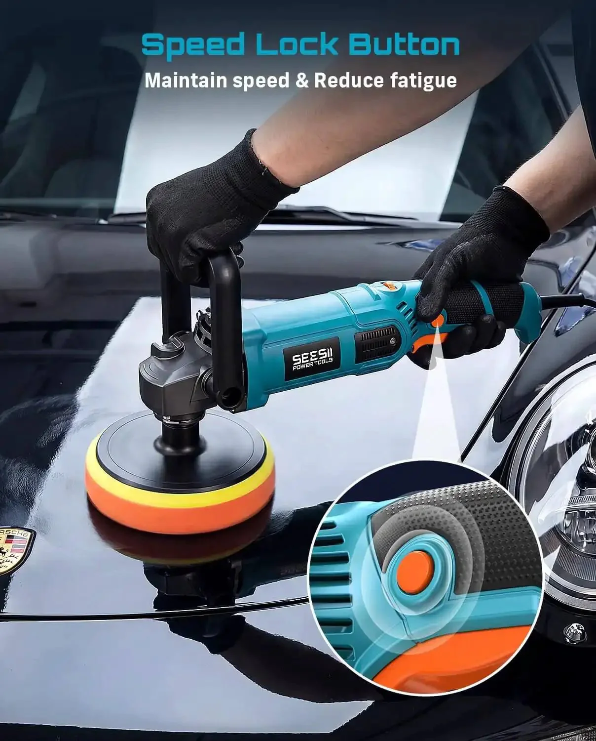 Powerful 1600W Rotary Buffer Polisher With Copper Motor, 7 Inch And 6 Inch Heads, Dual Size, Variable Speed 2056-3600 RPM, Detachable Handles, Ideal For DIY Detailers, Scratch Removal And Waxing, Car Care Pro Tool - Image 4