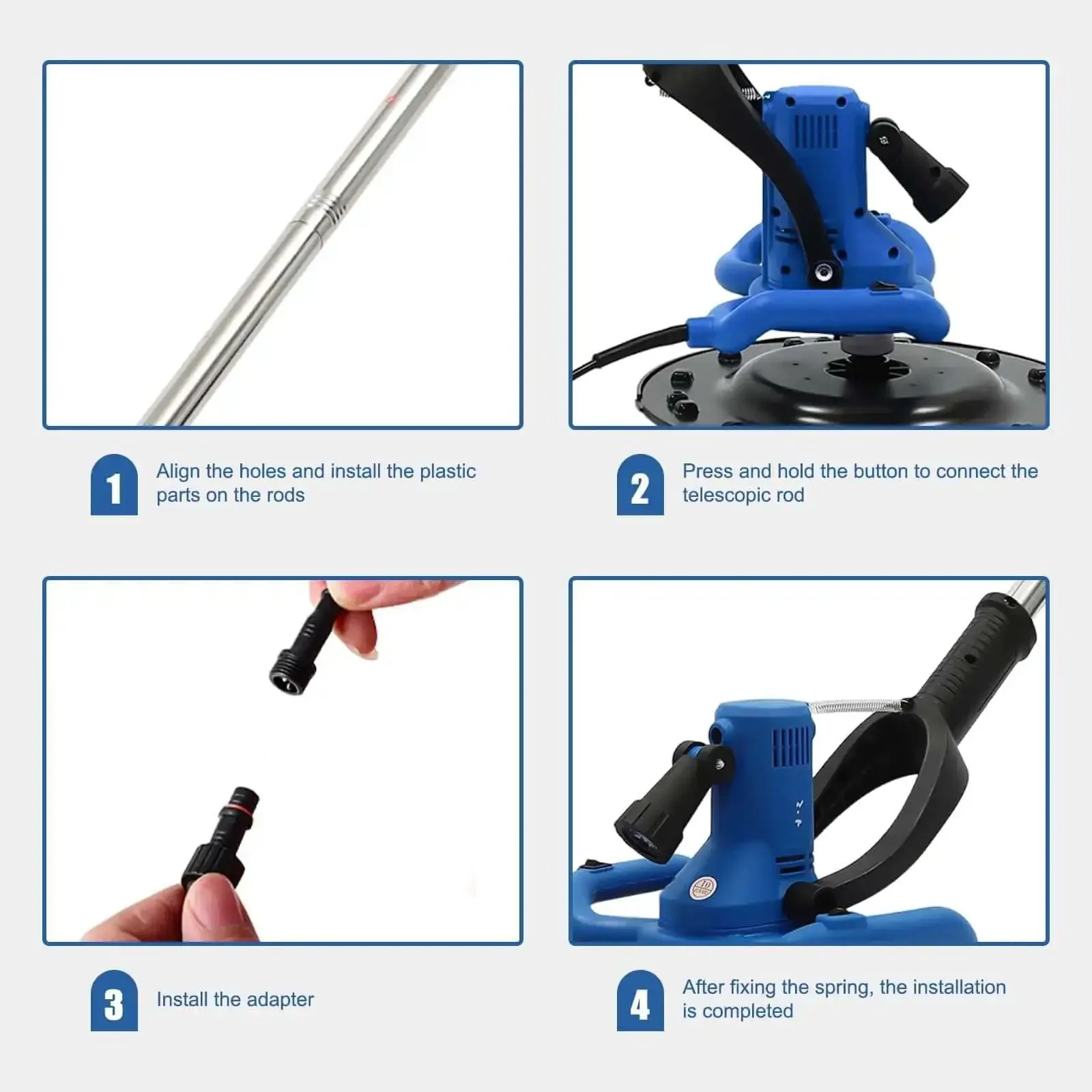Powerful 1680W Electric Concrete Polishing Machine With Extension Rod and 90 Degree Trowel Head Three Handle Design 1 to 6 Adjustable Speed Wall Smoothing Machine for Industrial Construction Sites Blue - Image 4