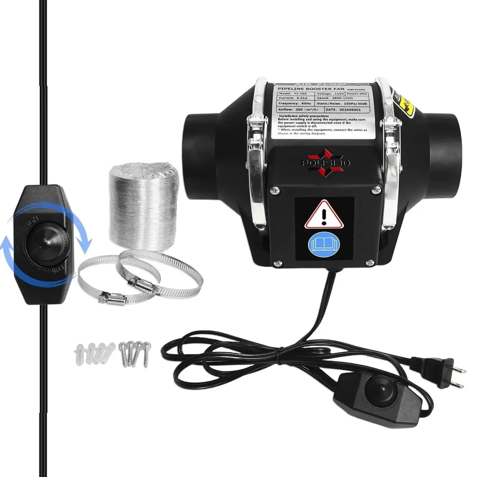 Powerful 3 Inch Duct Fan With Speed Controller Delivers Up To 200 Cubic Meters Per Hour Airflow For Quick Exhaust And Enhanced Air Circulation In 3D Printer Enclosures And Grow Tents While Keeping Noise Low And Smooth Operation