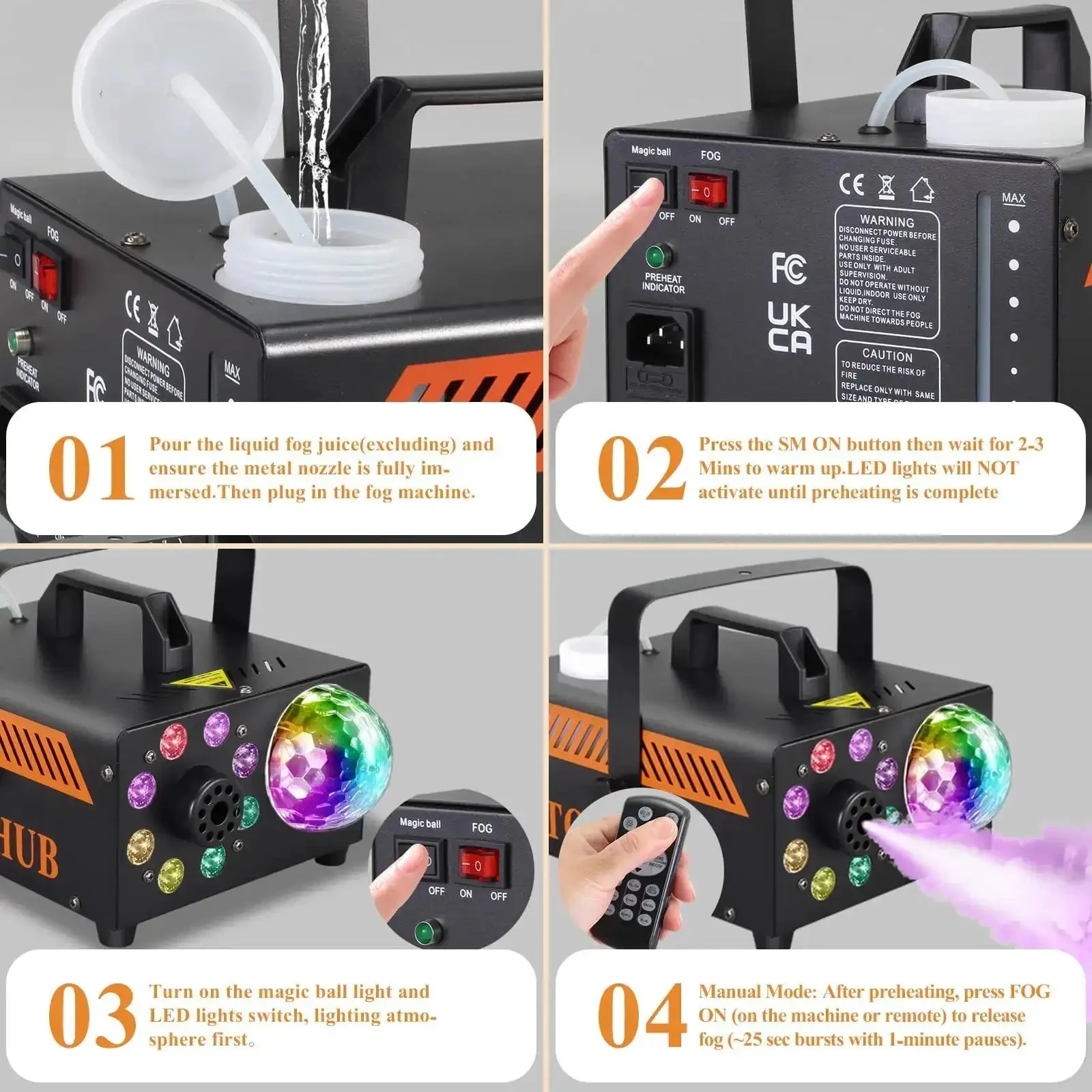 Powerful 600W Fog Machine With Disco Ball And 13 Color LED Lights For Halloween Parties Weddings And DJs Big Party Vibes With 2000 CFM High Output Wireless Remote And Auto Spray - Image 2