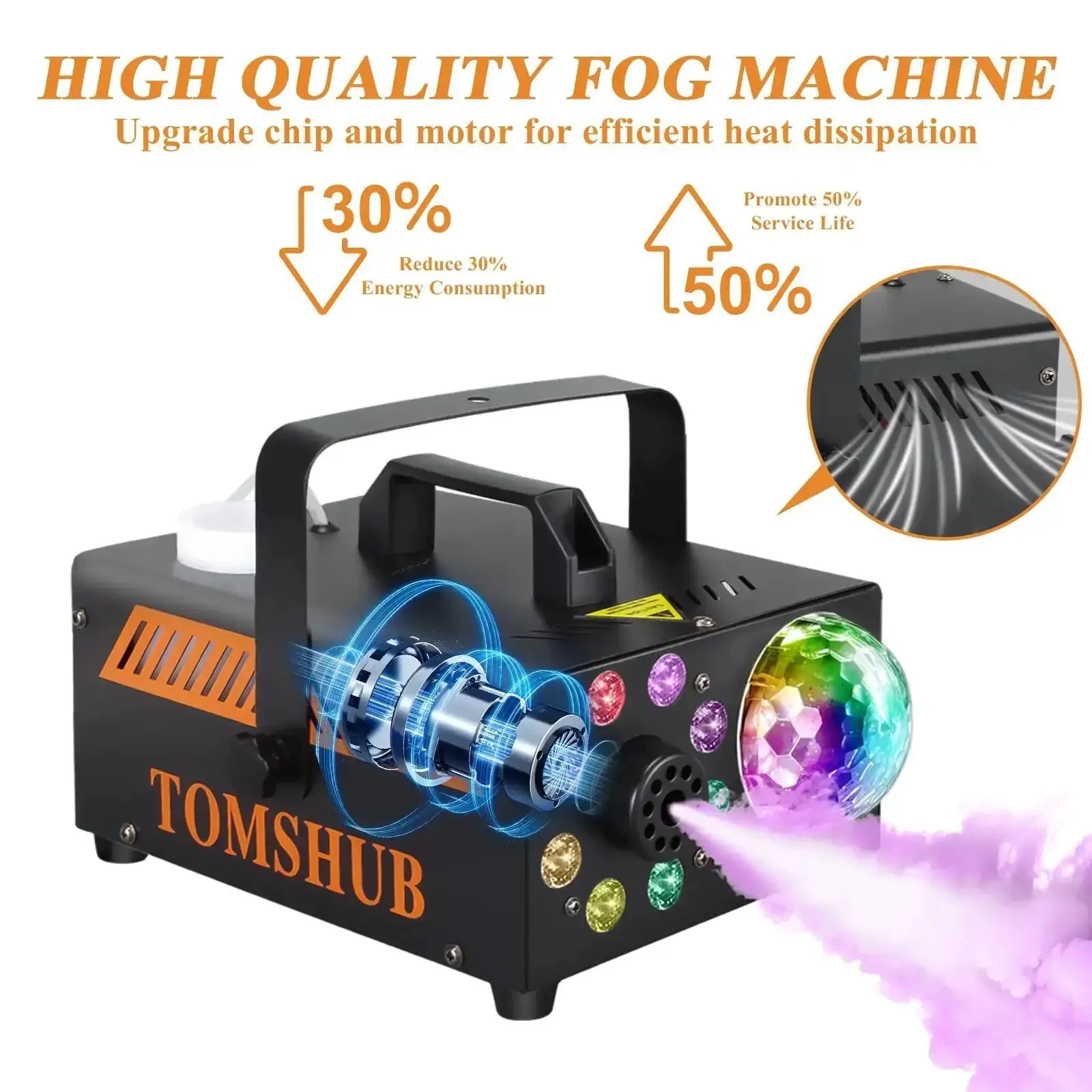Powerful 600W Fog Machine With Disco Ball And 13 Color LED Lights For Halloween Parties Weddings And DJs Big Party Vibes With 2000 CFM High Output Wireless Remote And Auto Spray - Image 4