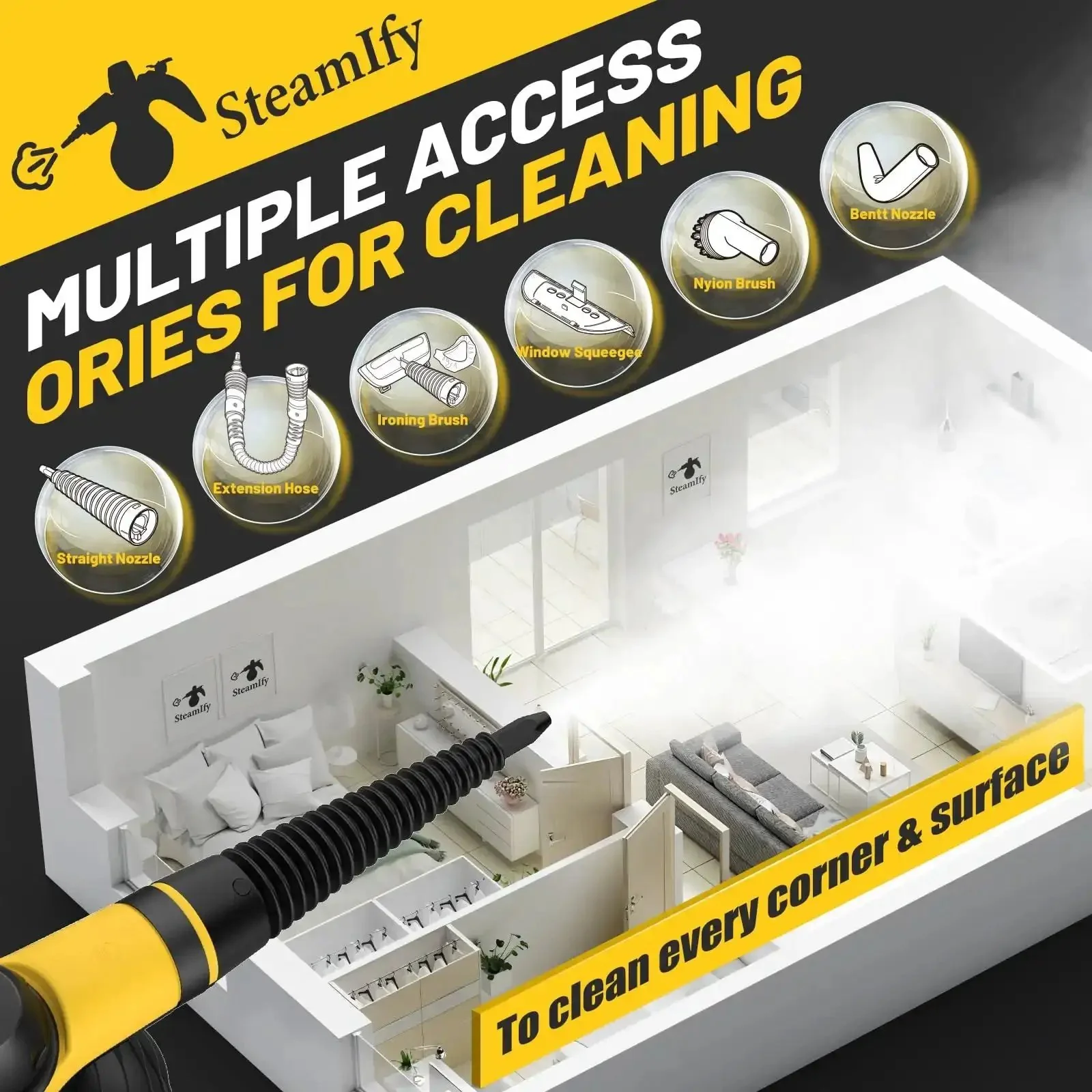Powerful Handheld Steam Cleaner With 1050W Quick Heat In 3 To 5 Minutes, 230 F Pressurized Steam For 7 To 15 Minutes, No Chemicals Needed, 10 Accessories, Safety Lock, Ideal For Home Car Bathroom Shower Grout Window - Image 4
