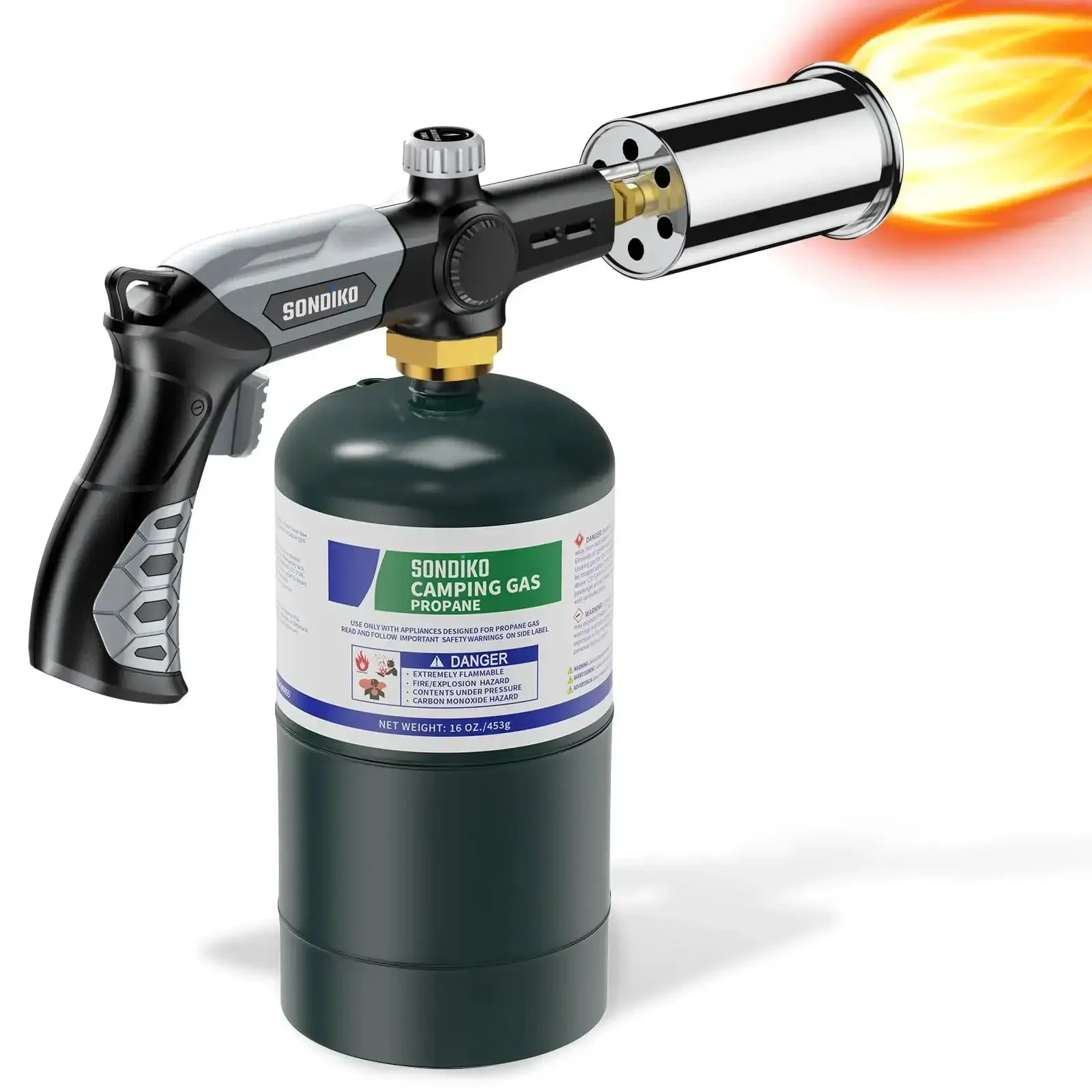 Powerful Propane Torch For Grillin And Cookin, Grilling Steak, Searing, Sous Vide, Welding, And Wood Burning, Adjustable Flame, Easy Start Campfire Starter, Heavy Duty BBQ Tool With Safety Lock, Propane Tank Not Included