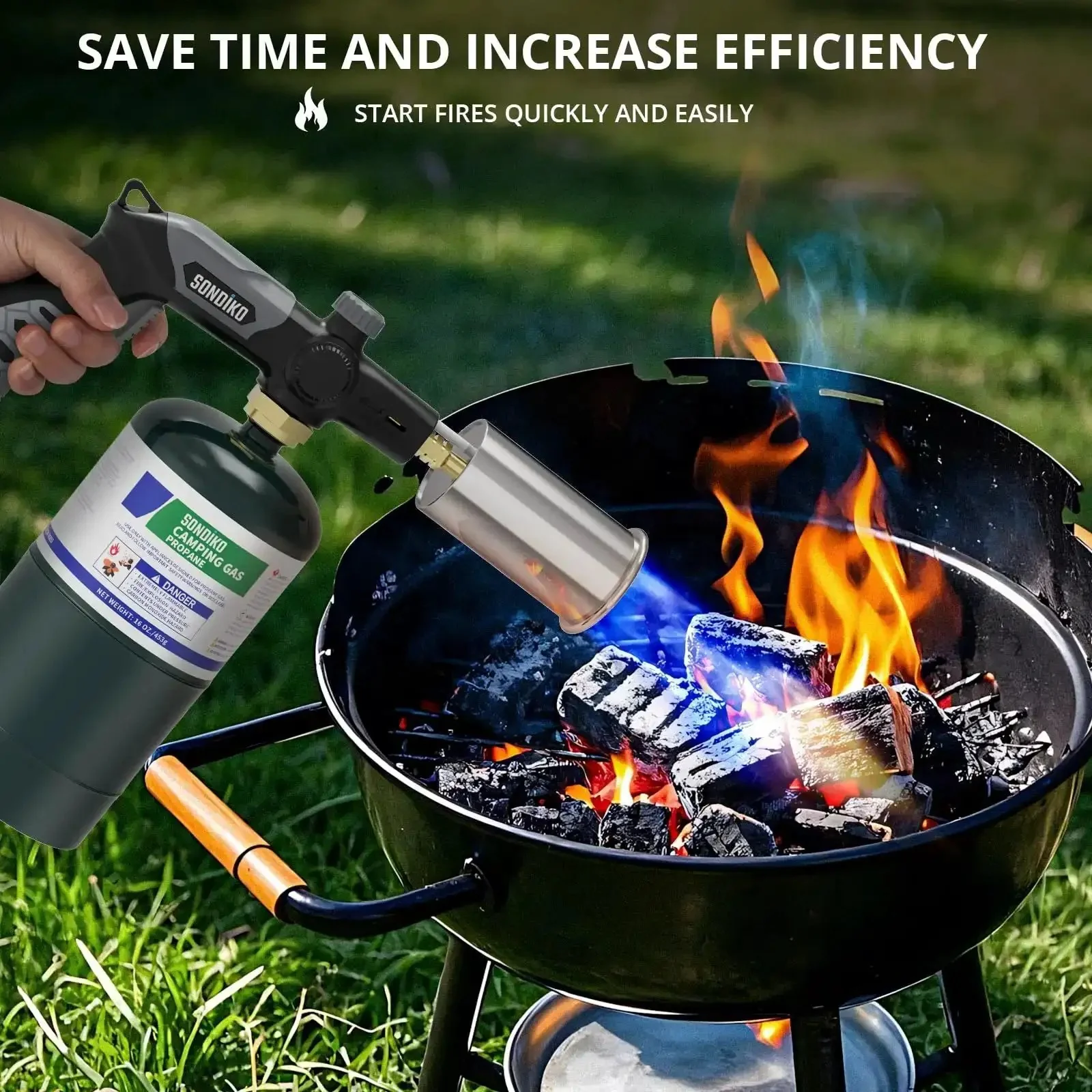 Powerful Propane Torch For Grillin And Cookin, Grilling Steak, Searing, Sous Vide, Welding, And Wood Burning, Adjustable Flame, Easy Start Campfire Starter, Heavy Duty BBQ Tool With Safety Lock, Propane Tank Not Included - Image 3