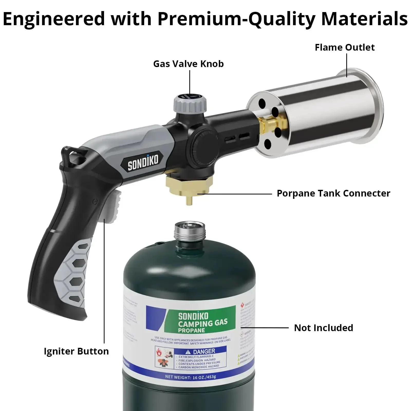 Powerful Propane Torch For Grillin And Cookin, Grilling Steak, Searing, Sous Vide, Welding, And Wood Burning, Adjustable Flame, Easy Start Campfire Starter, Heavy Duty BBQ Tool With Safety Lock, Propane Tank Not Included - Image 6