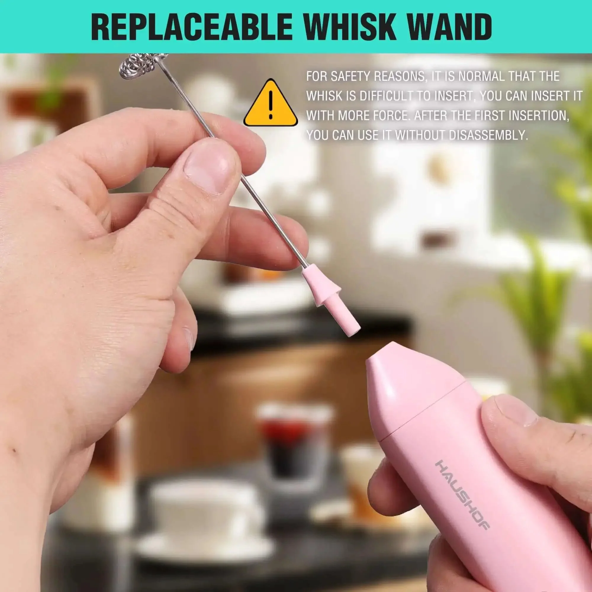 Powerful Rechargeable Milk Frother Wand With Stand, Handheld Electric Foam Maker For Coffee, Latte, Cappuccino, And Matcha, Detachable Stainless Steel Whisk, Type C Charging Cable Included, Pink - Image 5