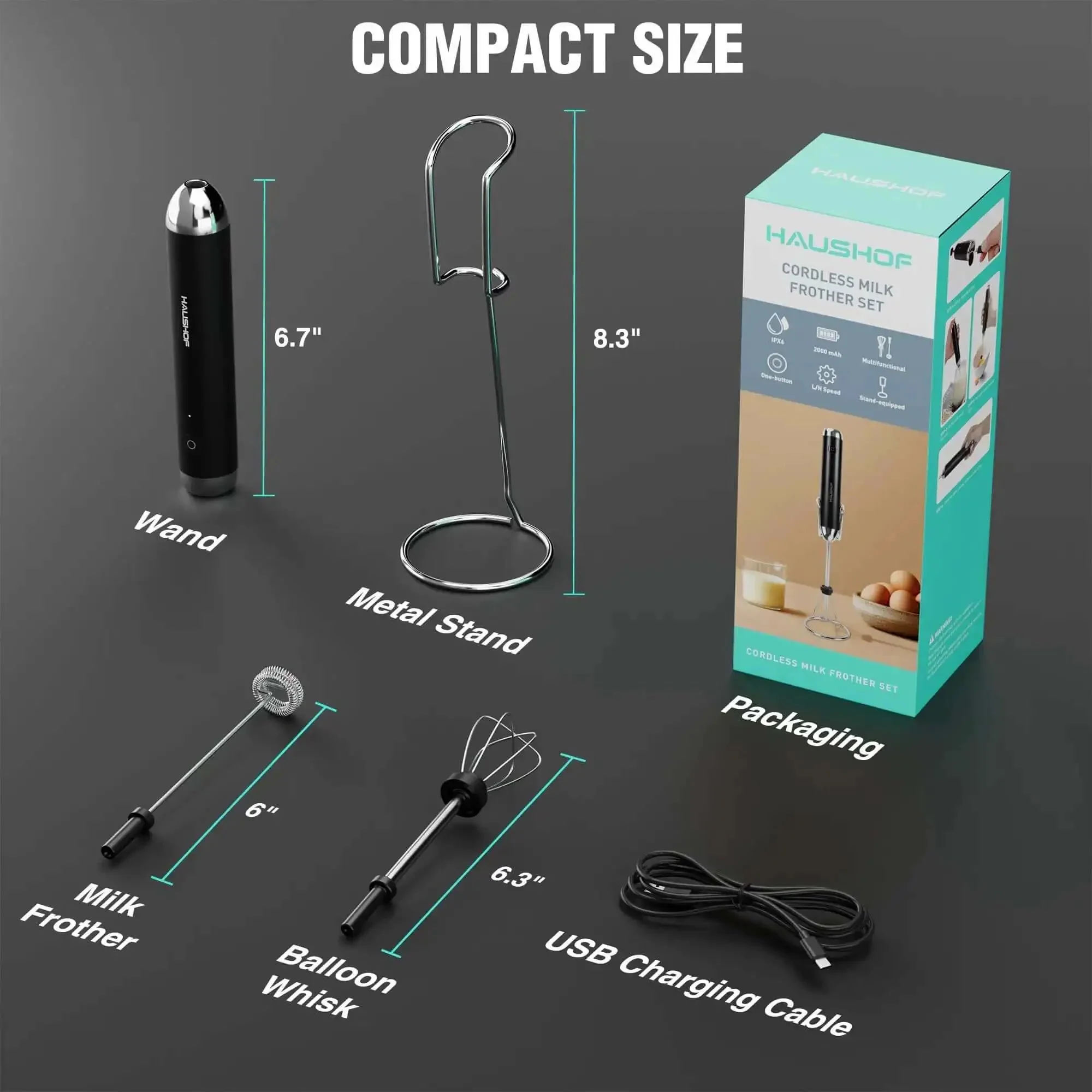 Powerful Rechargeable Milk Frother Wand With Stand Handheld Electric Foam Maker For Coffee Latte Cappuccino And Matcha 2 Speeds 2 Detachable Stainless Steel Whisks Includes Type C Cable - Image 9