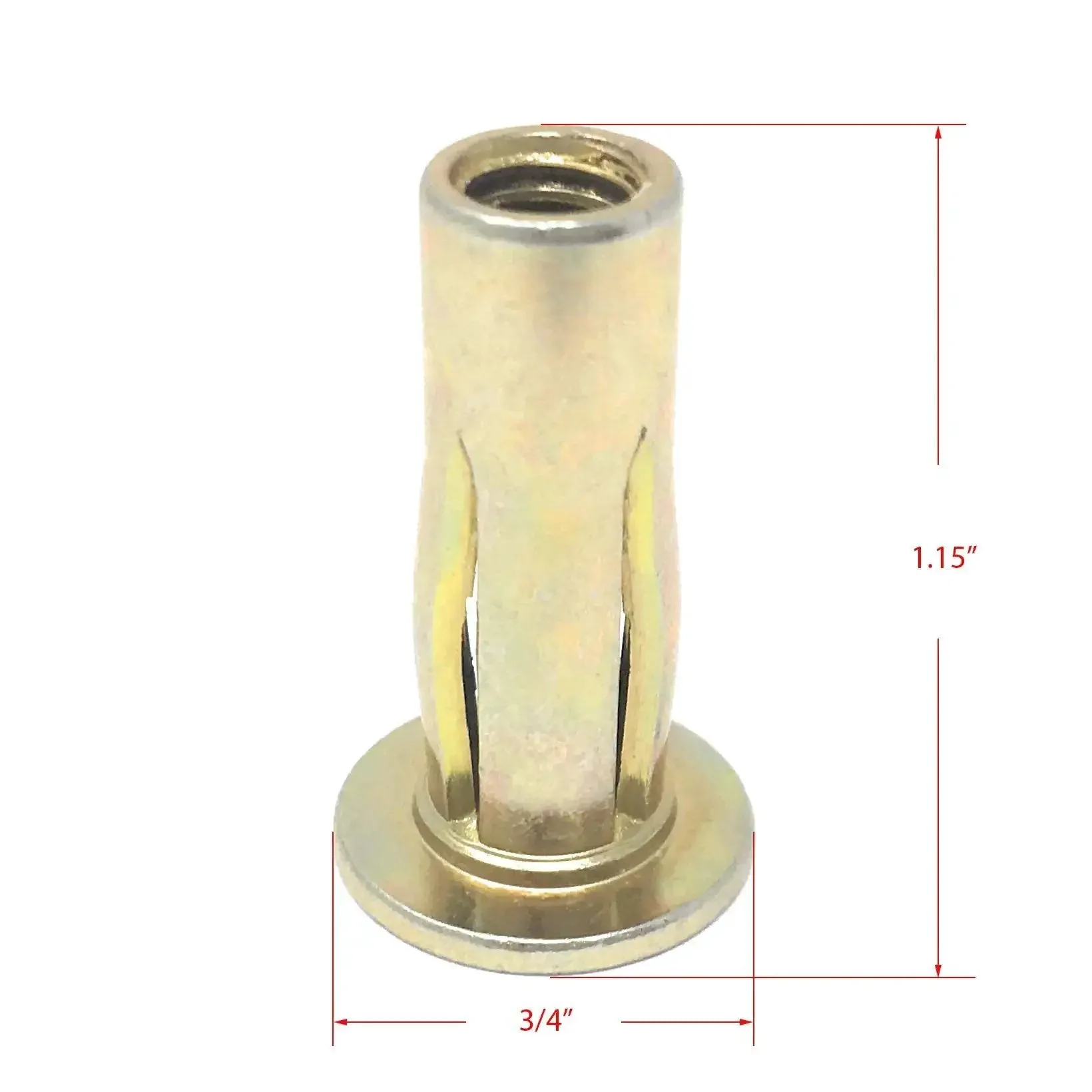 Pre-Bulbed Steel Threaded Rivet Nut With Shank, Multi Grip 5/16-18,.020-.280 Grip Range, Anti-Rotation Knurled Body, Designed For Plastics And Thin Sheet Metal, Gold Zinc Finish, Pack Of 25 - Image 2