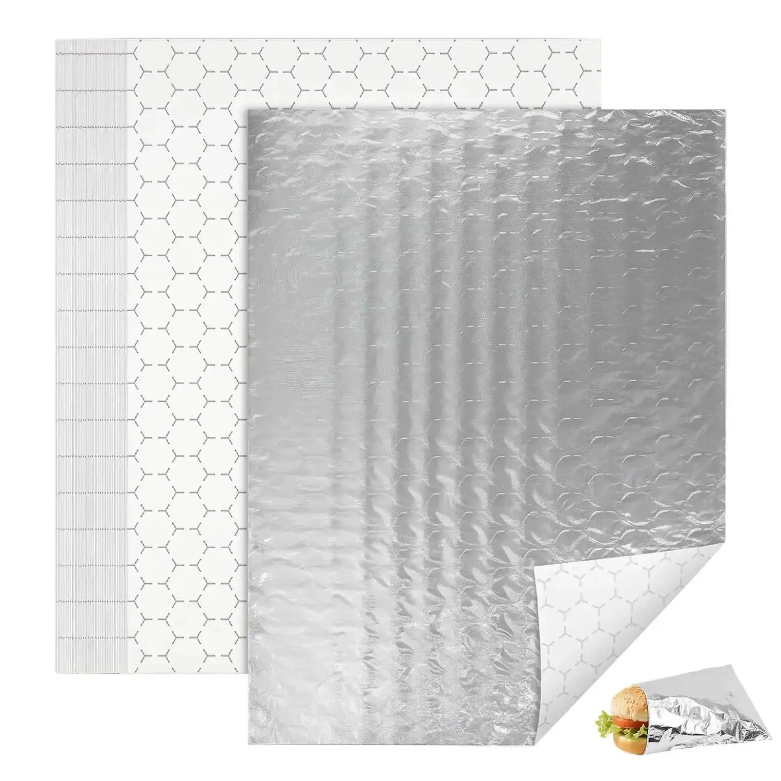 Pre Cut Insulated Foil Sandwich Wrap Sheets Grease Resistant For Hot Food 10.5 By 14 Inches 100 Pack Quick Use For Home Kitchen And Small Biz Catering