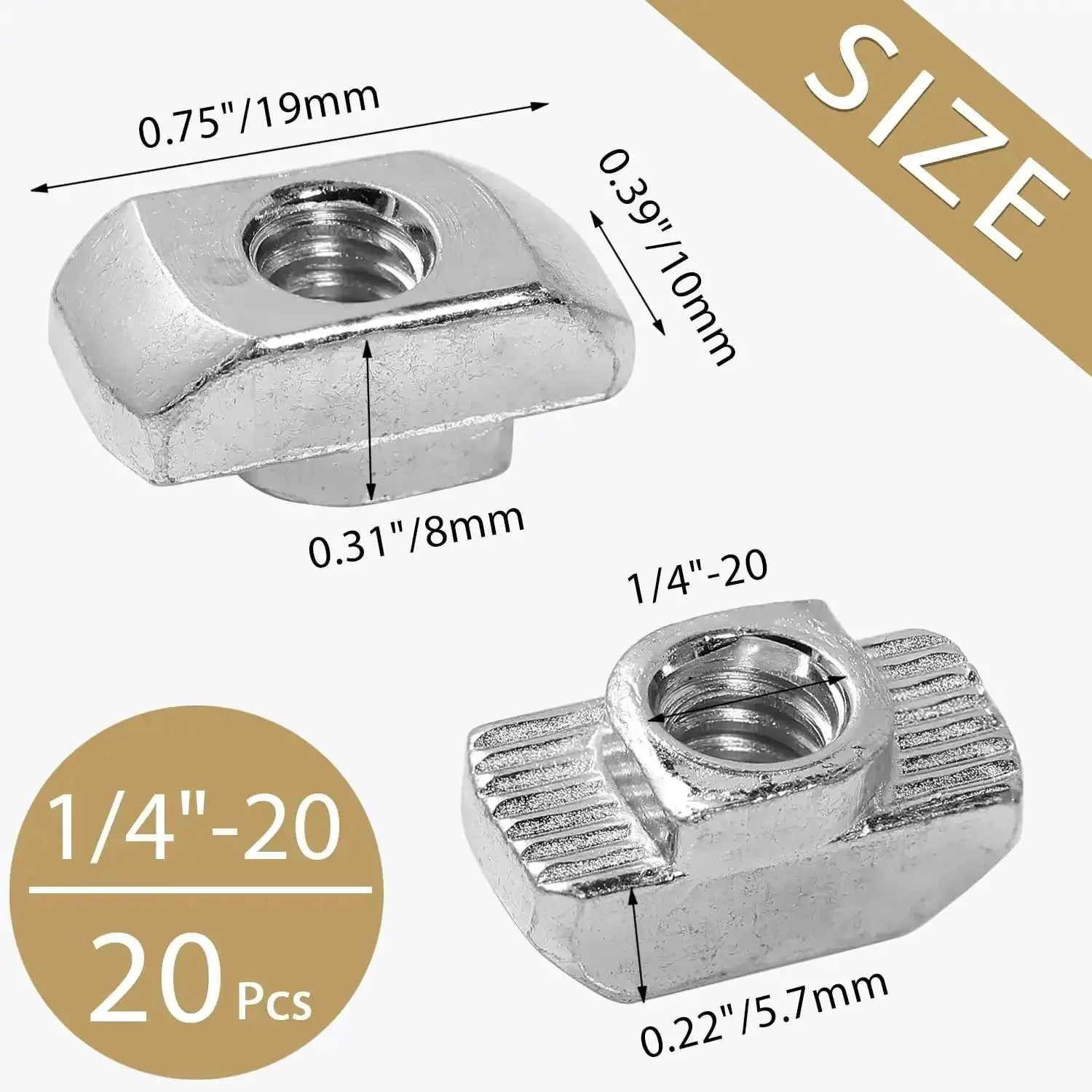 Premium 20 Pack One Quarter Inch Twenty Thread Pitch T Slot Nuts For 4545 Series Aluminum Extrusion Profiles Drop In Fit Forty Five Millimeter Square Rails Rugged Build Ready For Custom Machinery Frames - Image 6