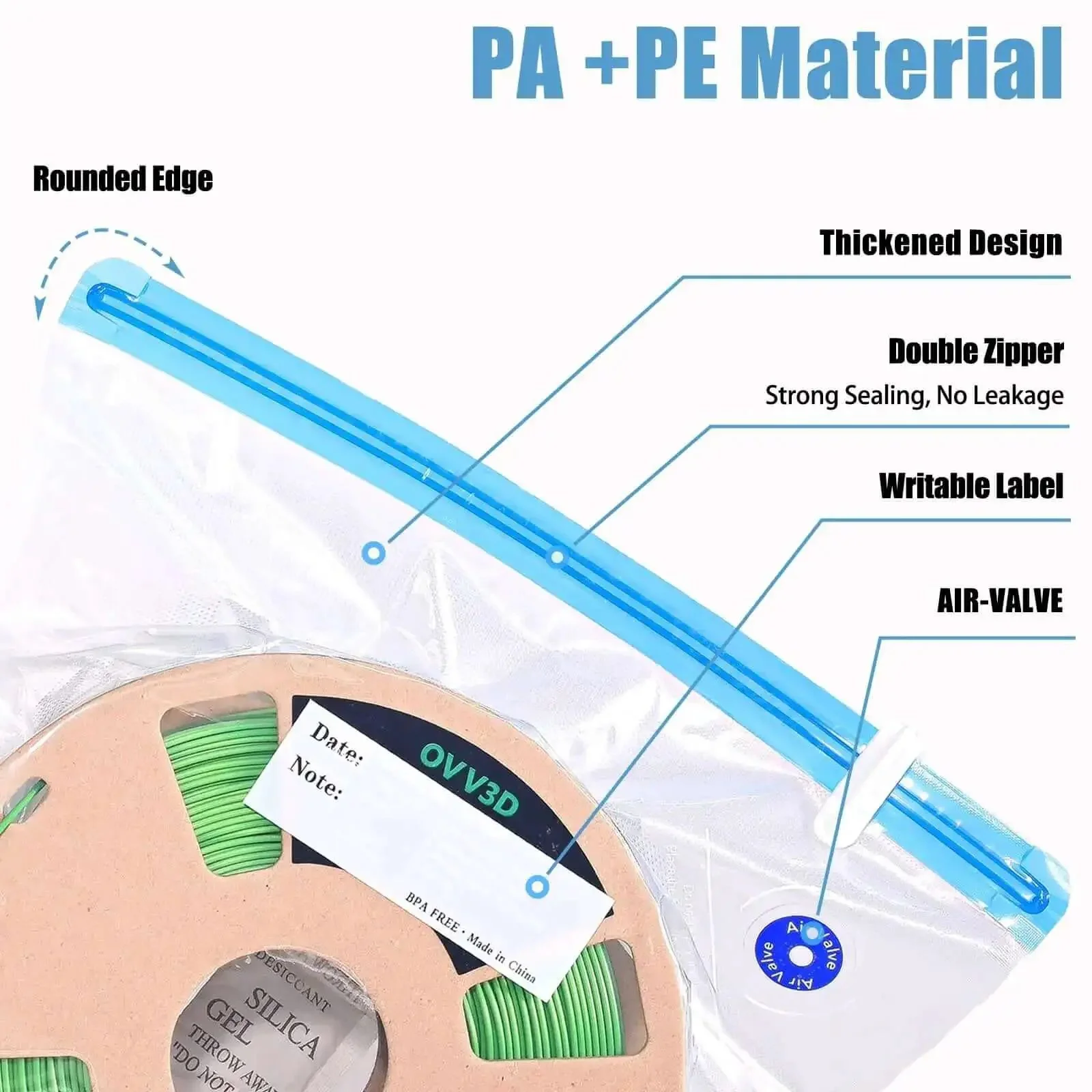 Premium 30 Pack Large 32x34cm Vacuum Sealed Filament Storage Bags Kit With Auto Pump 30 Desiccants And Clips No Fuss For 3D Filament Storage Or Using After Filament Dryer Box - Image 2