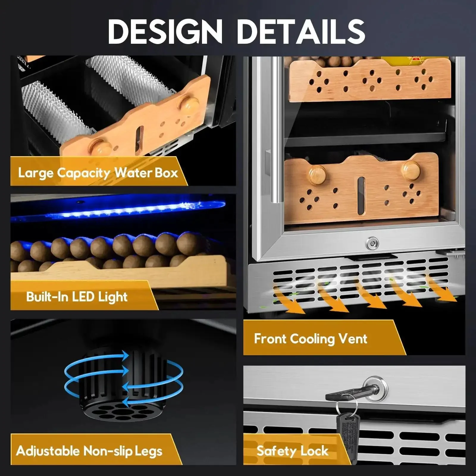 Premium Cigar Humidor Cabinet With Humidity And Temperature Control, 88L Capacity And 640 Cigars, Silent Compressor, Reversible Door, Spanish Cedar Drawer Shelves, Low E Glass, Sweet Gift For Men For Serious Cigar Lovers - Image 6