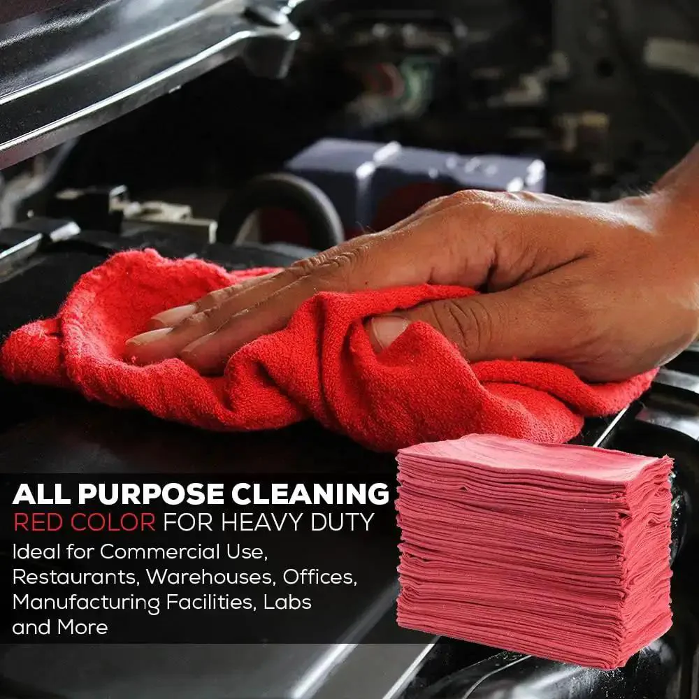 Premium Cotton Shop Towels 14x12 Inches 90-Count Reusable Cleaning Rags For Auto, Garage, Home And Industry Absorbent Grease Oil Spill Cleanup With Premium Recycled Fibers Red - Image 8