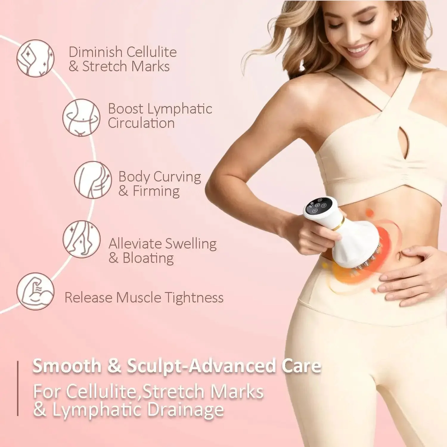 Premium Lymphatic Drainage Massager For Body Shaping With Microcurrent, Vibration, Light And Heat Therapies, Anti Cellulite Tool To Reduce Water Retention, Stretch Marks And Cellulite On Legs, Arms And Belly, Includes Body Oil - Image 5