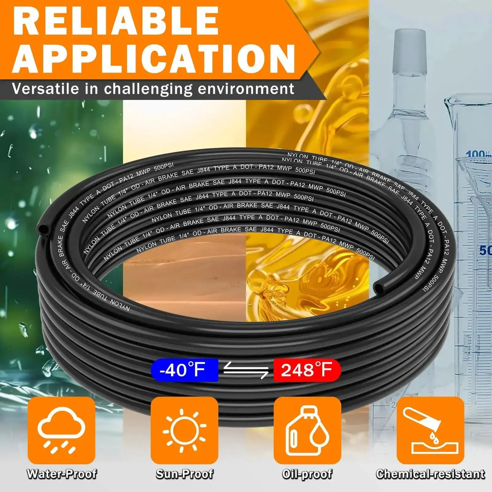 Premium PA12 Nylon Pneumatic Air Tubing 30 Ft 1 Quarter Inch OD DOT Approved For Semi Trucks And Industrial Air Systems SAE J844 Compatible High Temperature High Pressure Pneumatic Hose Line - Image 3
