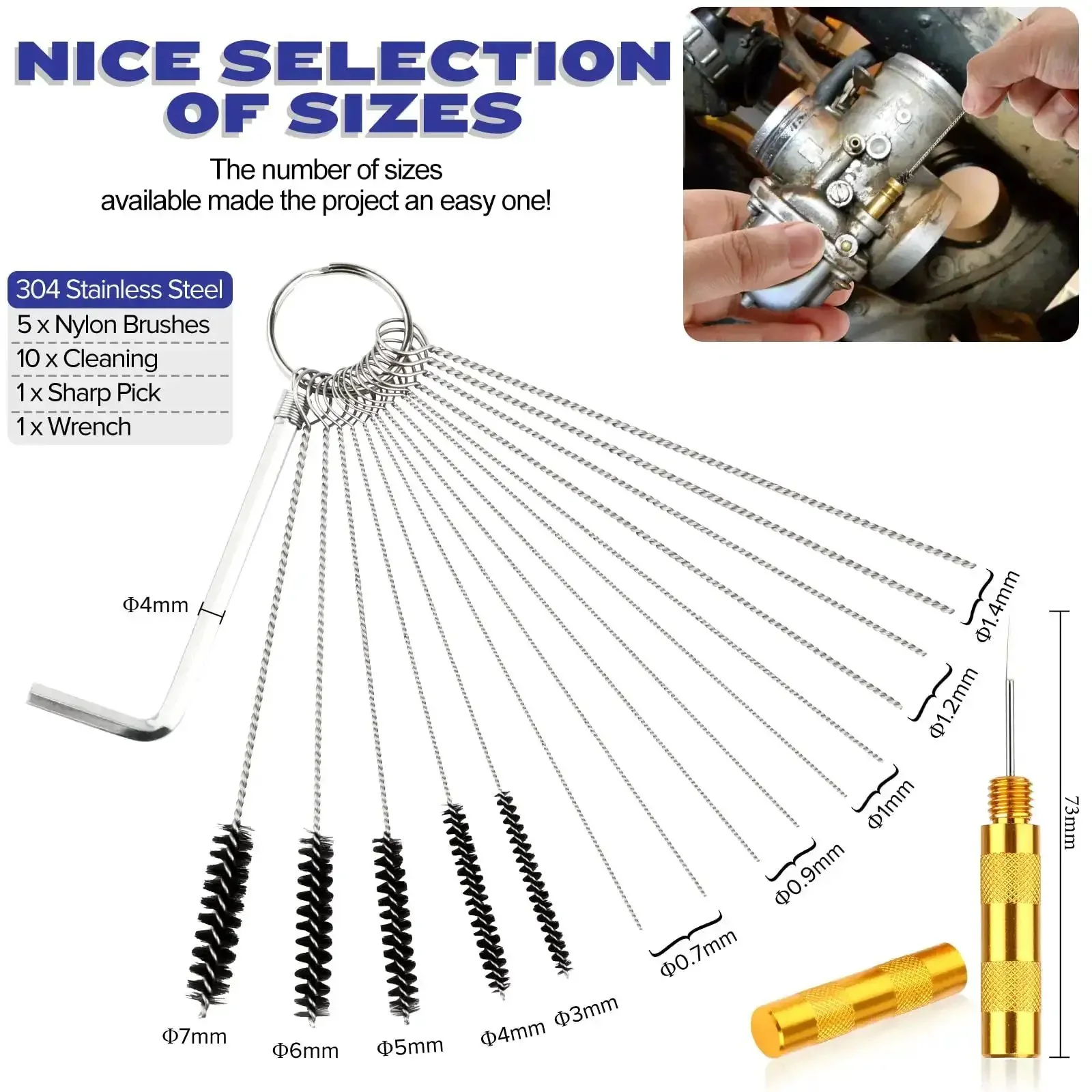 Premium Pro Grade Torch Tip Cleaner And Carburetor Cleaning Kit Stainless Steel Heavy Duty Set With Nylon Tips For Motorcycle Jet Lawn Mower Small Engines Welding Stove Airbrush Spray Gun - Image 4