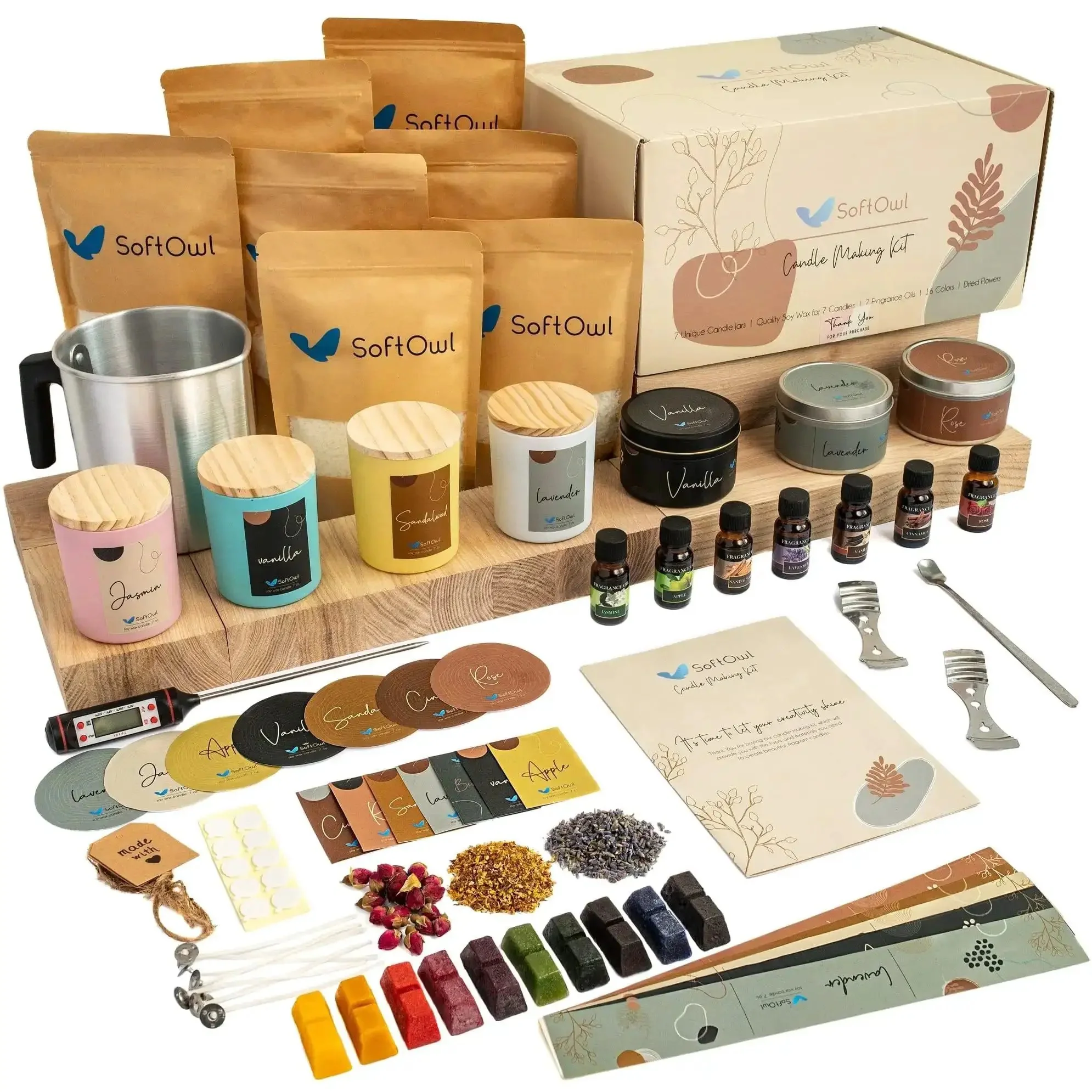 Premium Soy Candle Making Kit Full Set With Soy Wax 7 Oz Jars And Tins, 7 Pleasant Scents, Color Dyes And More For DIY Starter Scented Candles And Home Decor