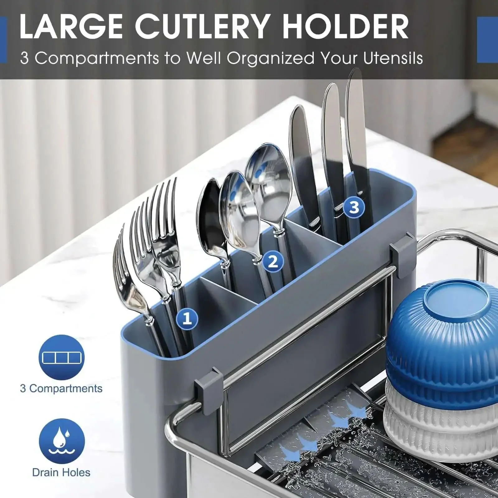 Premium Stainless Steel Dish Drying Rack With Large Capacity Counter Organizer Drain Board Utensil Holder And Detachable Cup Shelf Rustproof 304 Surgical Grade Easy Assembly For Busy Kitchens - Image 7