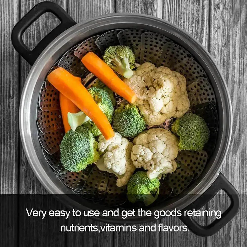 Premium Stainless Steel Veggie Steamer Basket, Folding Expandable Design That Fits Any Pot From 6 to 10.5 Inches, Easy Lift Handle, Nutrient Preserving Steamer for Healthier Cooking - Image 4