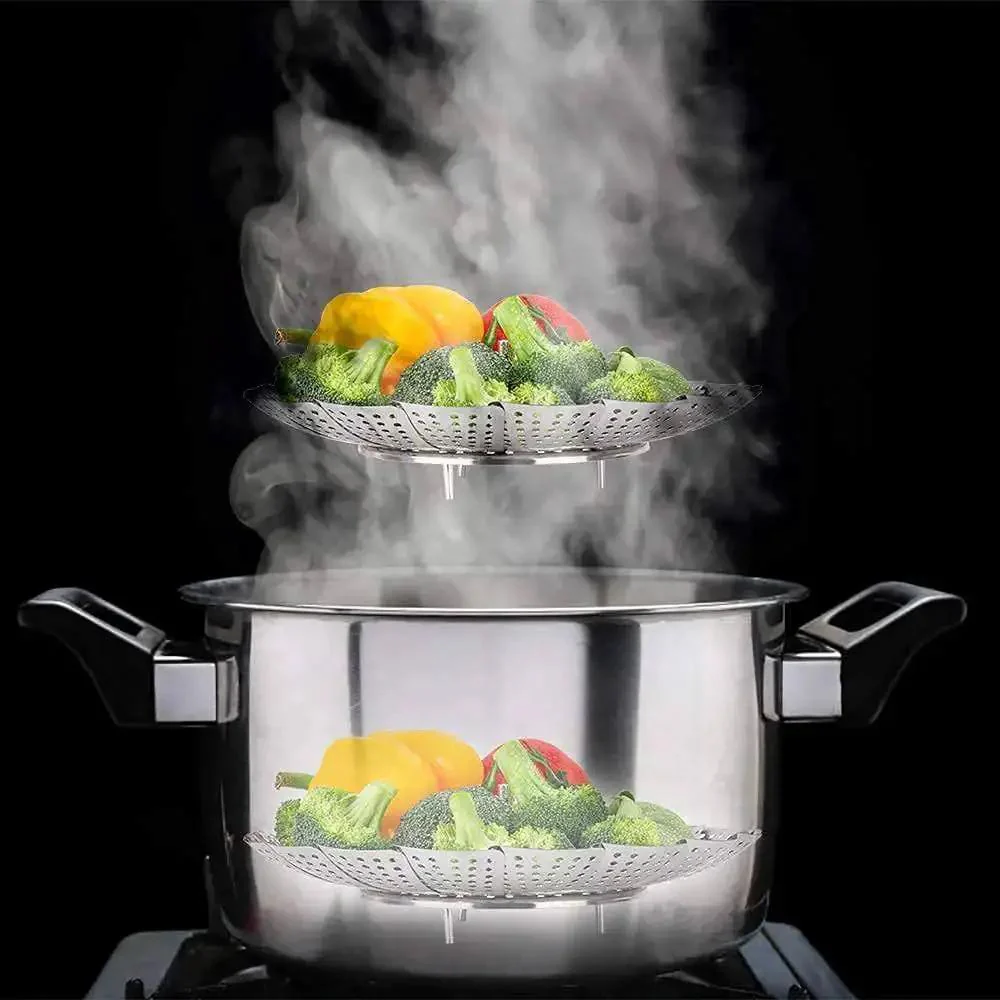 Premium Stainless Steel Veggie Steamer Basket, Folding Expandable Design That Fits Any Pot From 6 to 10.5 Inches, Easy Lift Handle, Nutrient Preserving Steamer for Healthier Cooking - Image 5