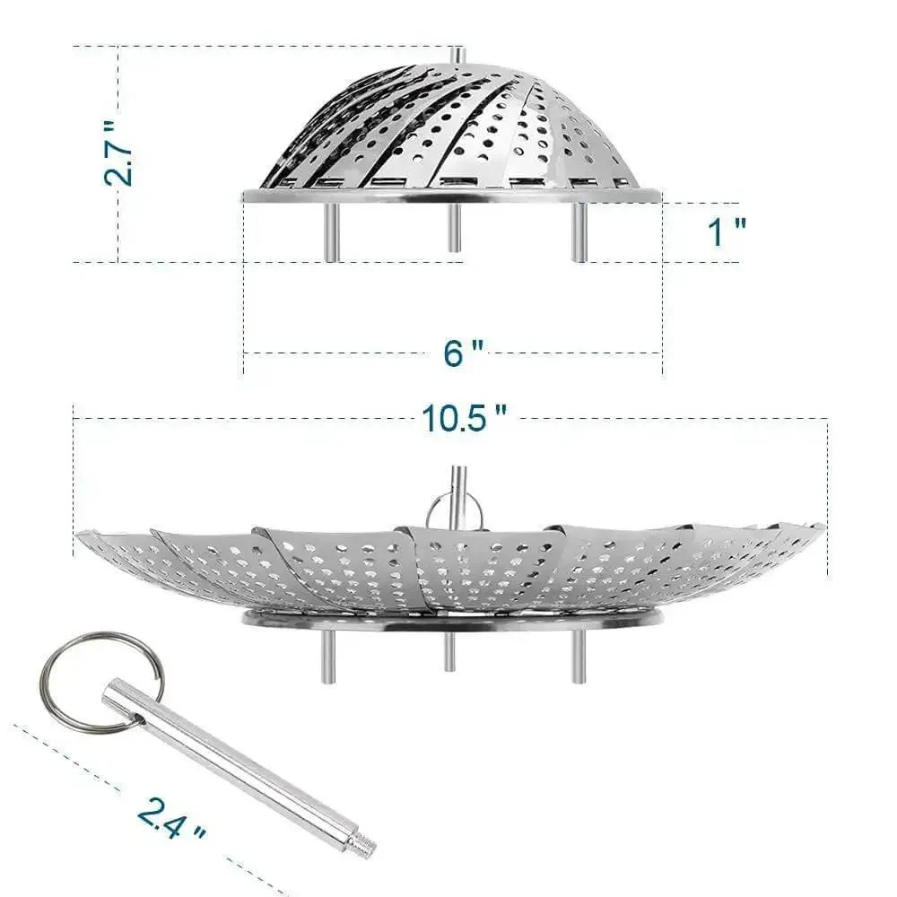 Premium Stainless Steel Veggie Steamer Basket, Folding Expandable Design That Fits Any Pot From 6 to 10.5 Inches, Easy Lift Handle, Nutrient Preserving Steamer for Healthier Cooking - Image 6