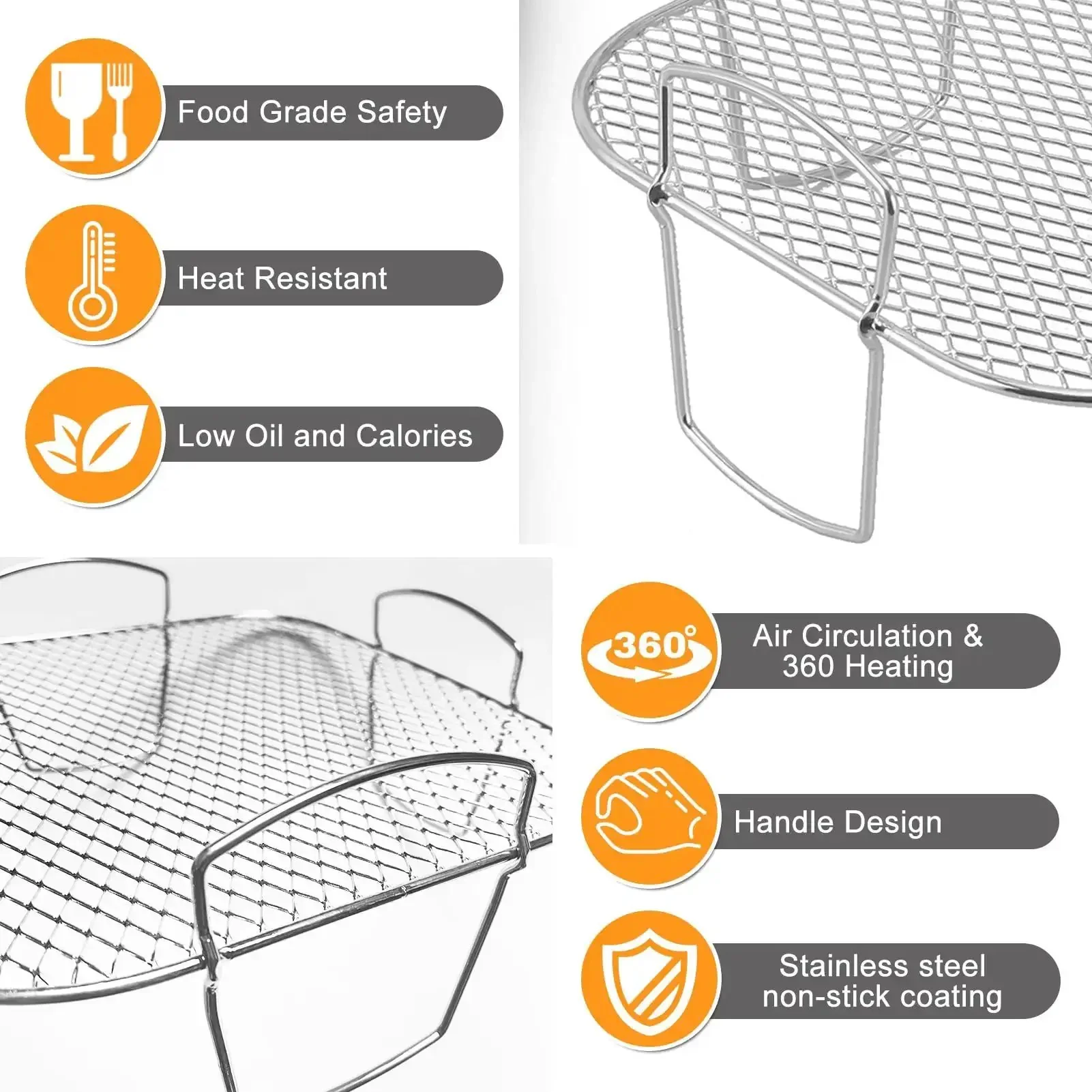 Premium Steel Air Fryer Basket Set With Nonstick Mesh For Even 360 Degree Heat Circulation, Roasting Tray Wire Rack For Ovens, BPA Free And FDA Approved, Durable Food Grade Kitchen Go To Accessory - Image 5