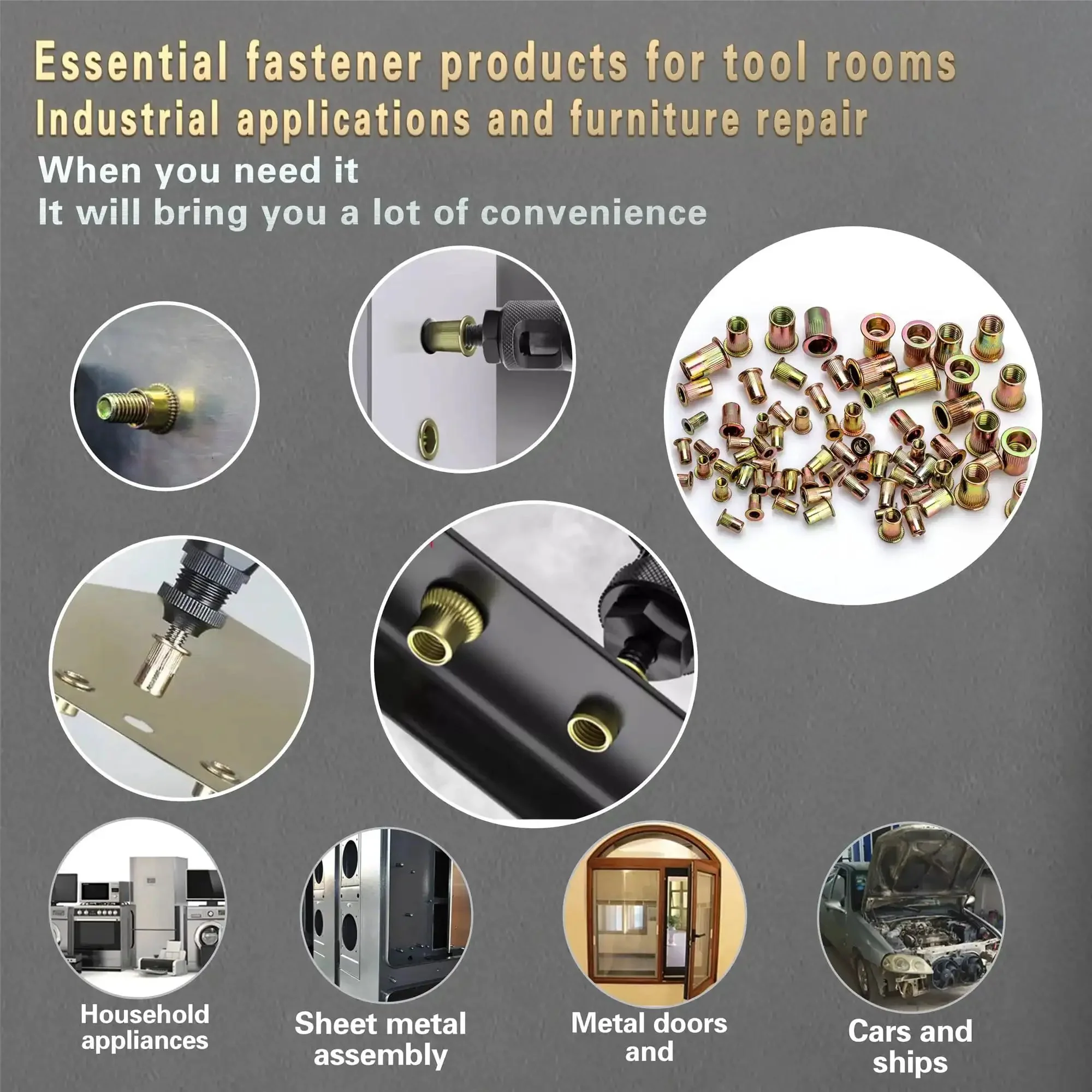 Pressure Rivet Nut Tool Kit, 770-Piece Imperial Rivet Nut Set For 3/8-16, 5/16-18, 1/4, 10-24, 8-32, 6-32 Threads, Pro Grade Heavy Duty Kit For Furniture, Auto, Marine, Decoration And Industrial Projects - Image 2