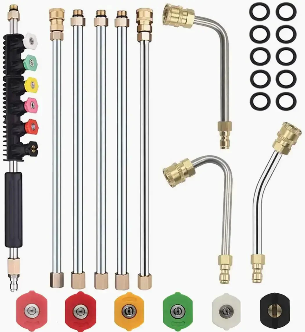 Pressure Washer Extension Wand Upgrade With Curved Rod Heads For Hard To Reach Areas Includes 30 Degree 90 Degree And 120 Degree Nozzles One Quarter Inch Quick Connect Replacement For Anti Leaked Ring Up To 4000 PSI