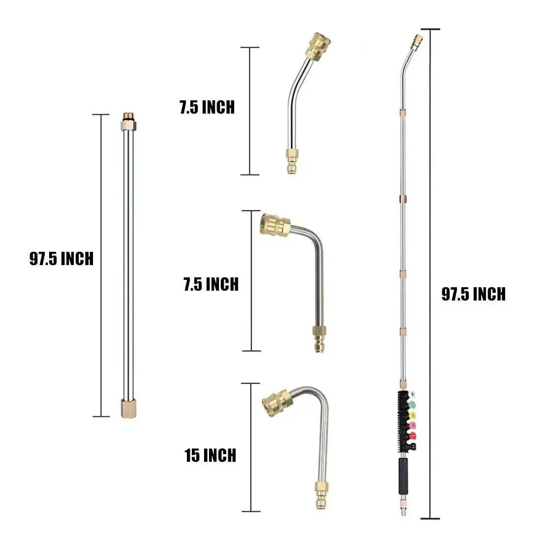 Pressure Washer Extension Wand Upgrade With Curved Rod Heads For Hard To Reach Areas Includes 30 Degree 90 Degree And 120 Degree Nozzles One Quarter Inch Quick Connect Replacement For Anti Leaked Ring Up To 4000 PSI - Image 5