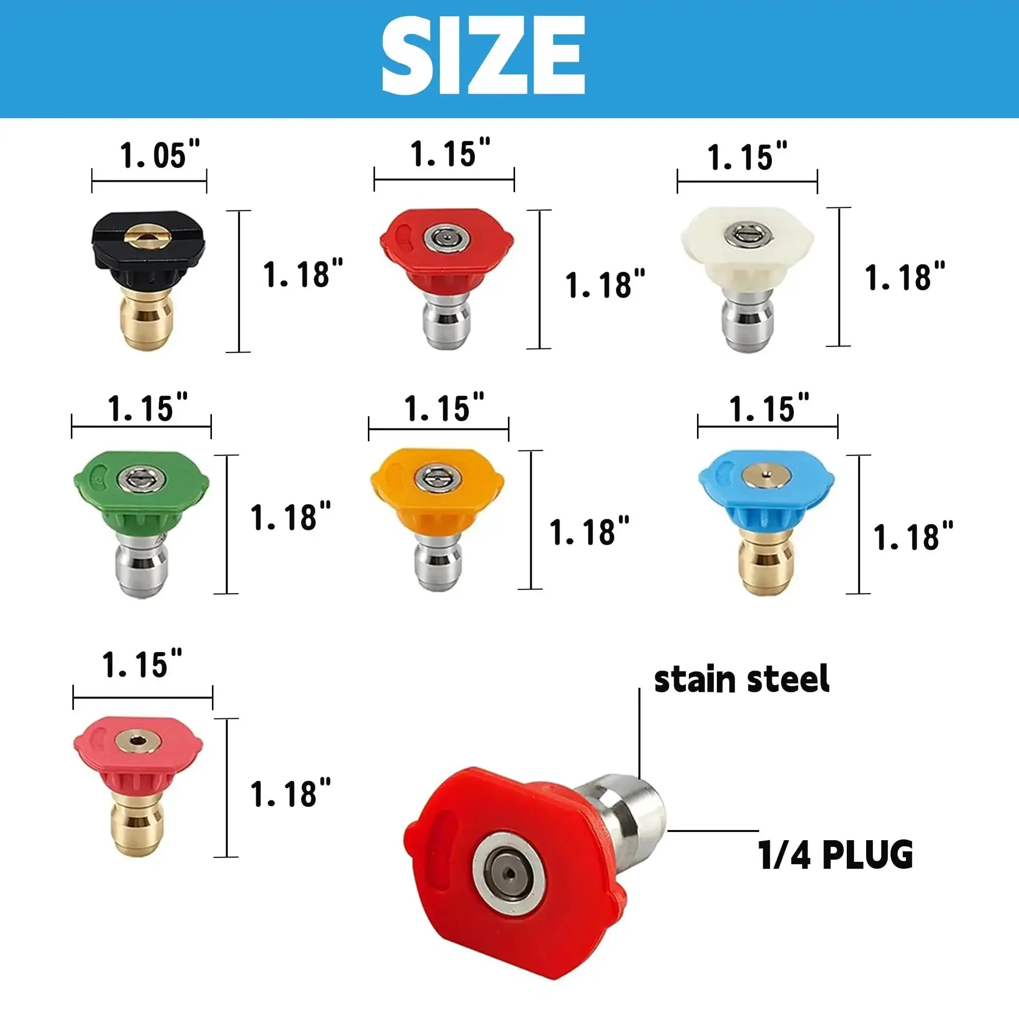 Pressure Washer Nozzle Kit With Holder, 7 Tips For 0 Degree, 15 Degree, 25 Degree, 40 Degree And 65 Degree, Soap And Rinse Modes, Quarter Inch Quick Connect, 4000 PSI, Durable Brass Construction For Power Washing At Home - Image 6