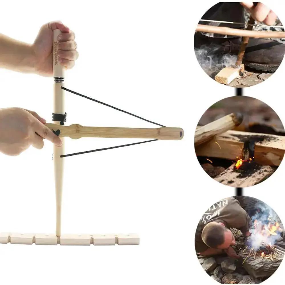 Primitive Friction Fire Starter Kit For Bushcraft And Camping, Bow Drill Set With Bamboo Handle, Easy Fire From Wood By Friction, Dope Survival Gear For Outdoor Adventures And Quick Safe Campfire Making - Image 6