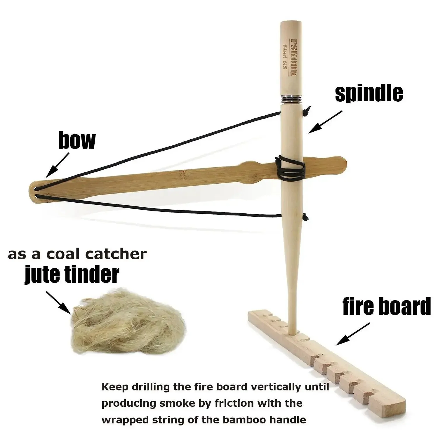 Primitive Friction Fire Starter Kit For Bushcraft And Camping, Bow Drill Set With Bamboo Handle, Easy Fire From Wood By Friction, Dope Survival Gear For Outdoor Adventures And Quick Safe Campfire Making - Image 7