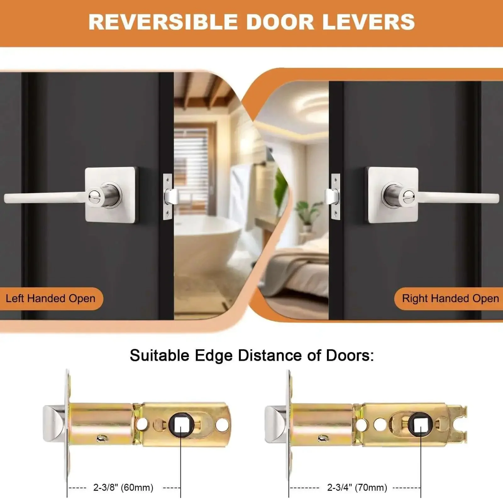 Privacy Door Handle Set For Interior Doors Heavy Duty Square Lever In Brushed Nickel Finish With Reversible Keyless Privacy Function For Bedroom And Bathroom No Fuss 1 Pack - Image 5